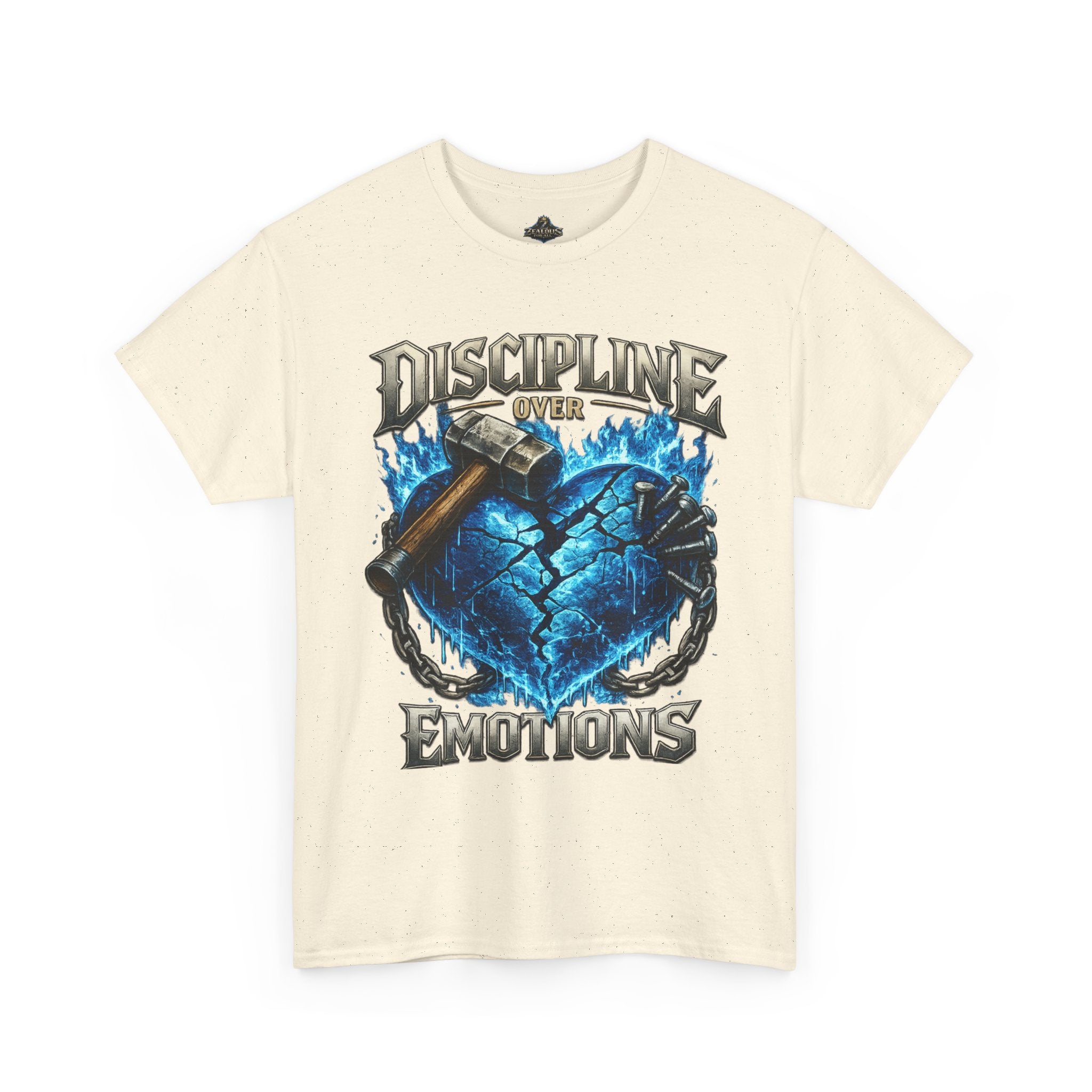 Discipline Over Emotions Graphic T-Shirt (Blue Heart) Printify