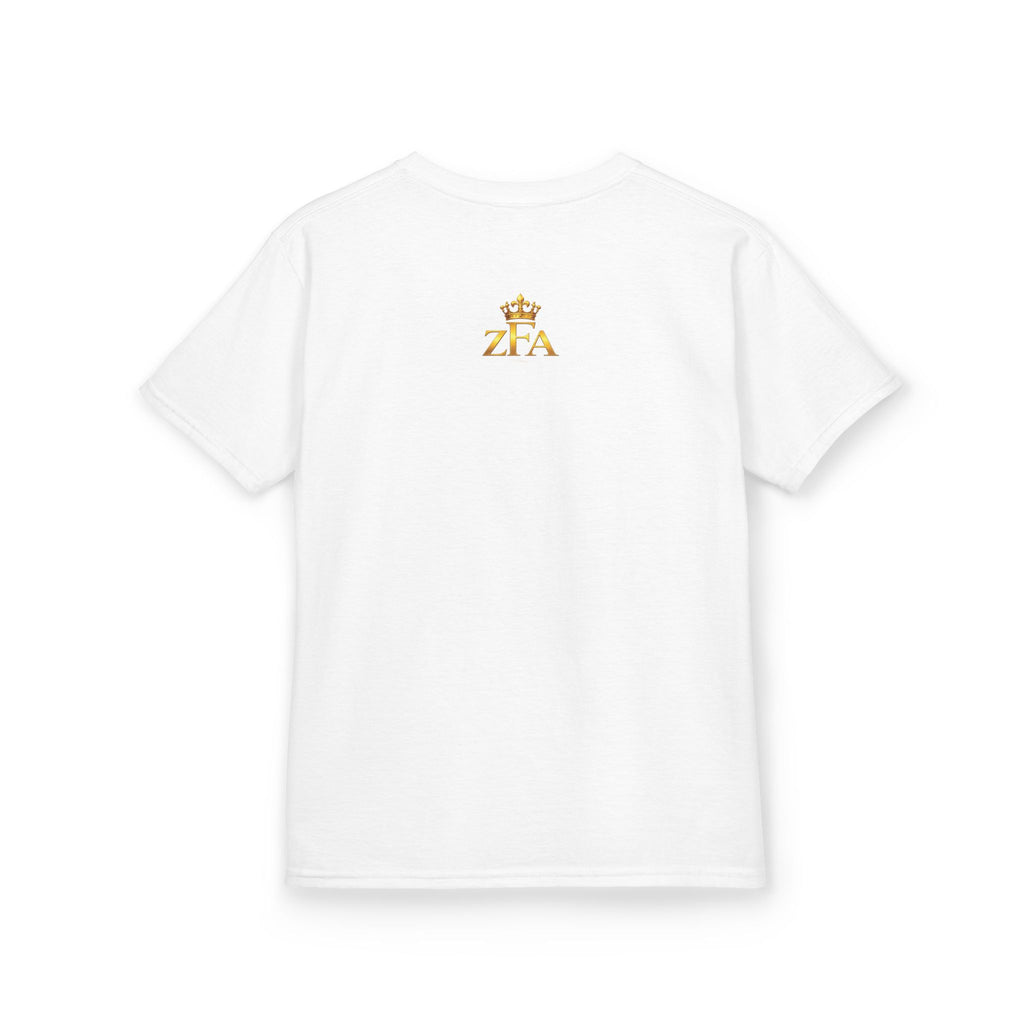 First Kids Zealous For All T-Shirt Drop 01 — Gold Logo Kids Tee Printify