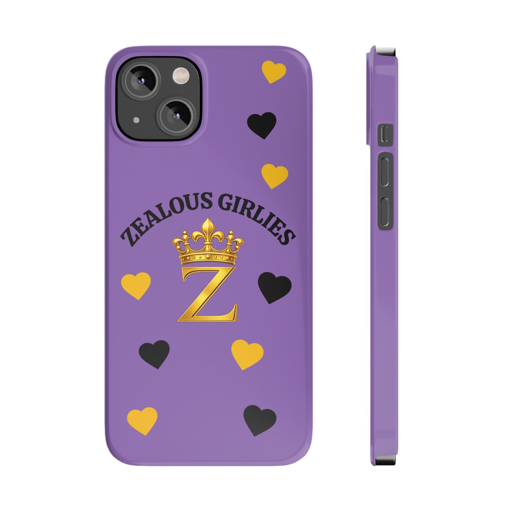 Zealous Girlies 'Z' Crown Slim Phone Case — Purple & Gold Heart Design Printify