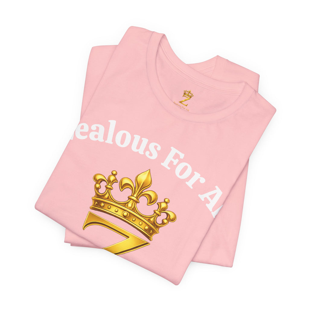 Unisex Luxury Zealous For All T-Shirt (Gold/White Words, Big Logo T-shirt) Printify