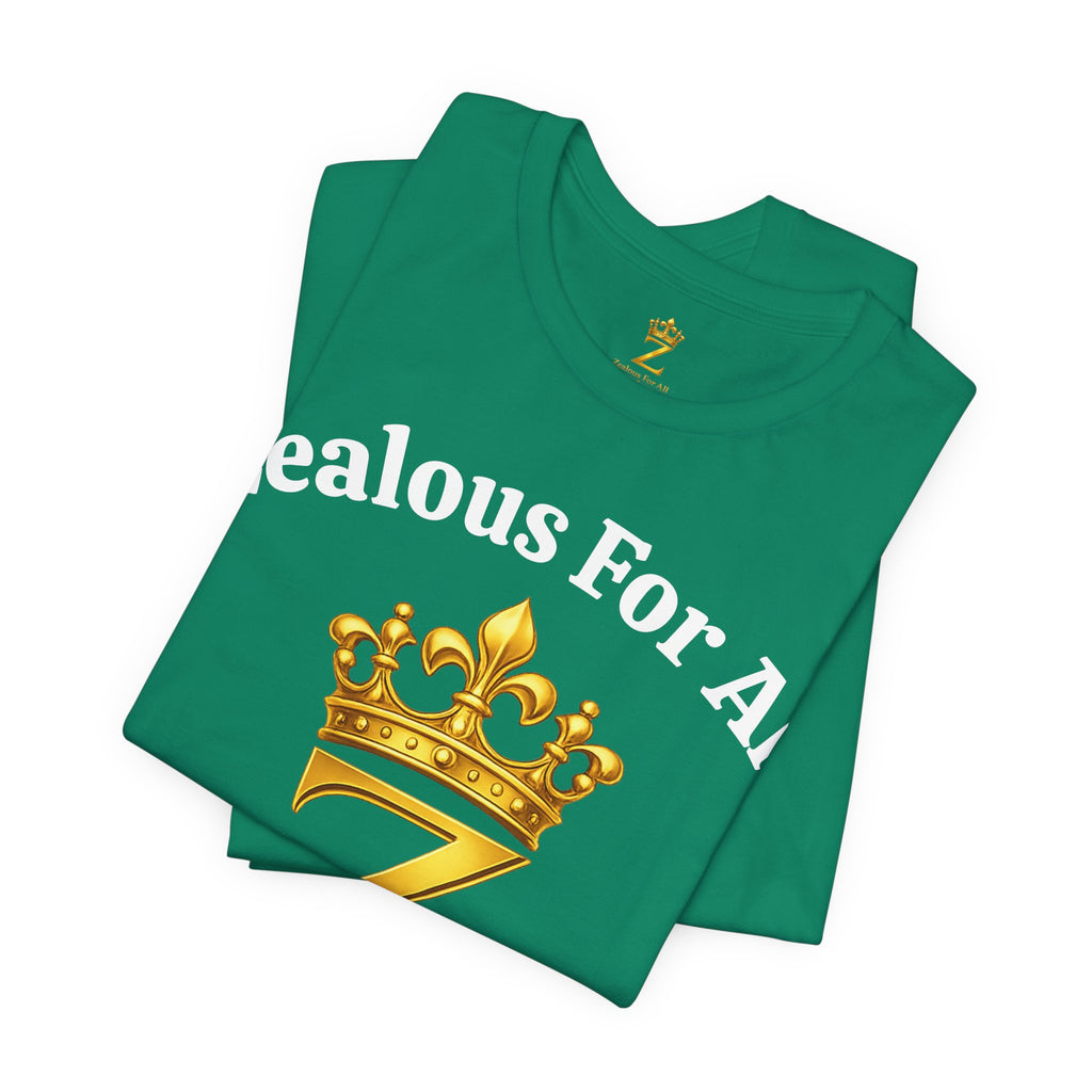 Unisex Luxury Zealous For All T-Shirt (Gold/White Words, Big Logo T-shirt) Printify