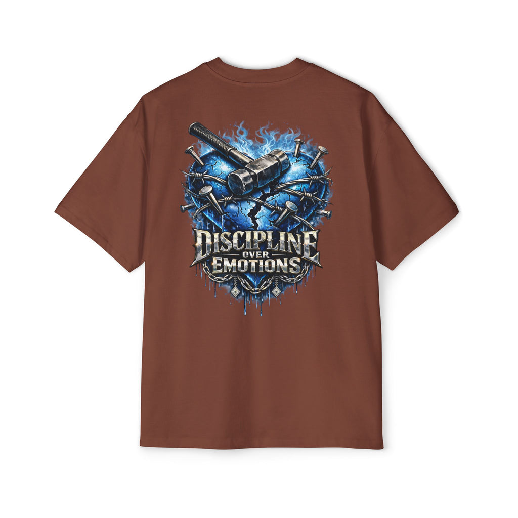 Oversized Discipline Over Emotions (Back) Graphic Tee (Blue Heart) Printify