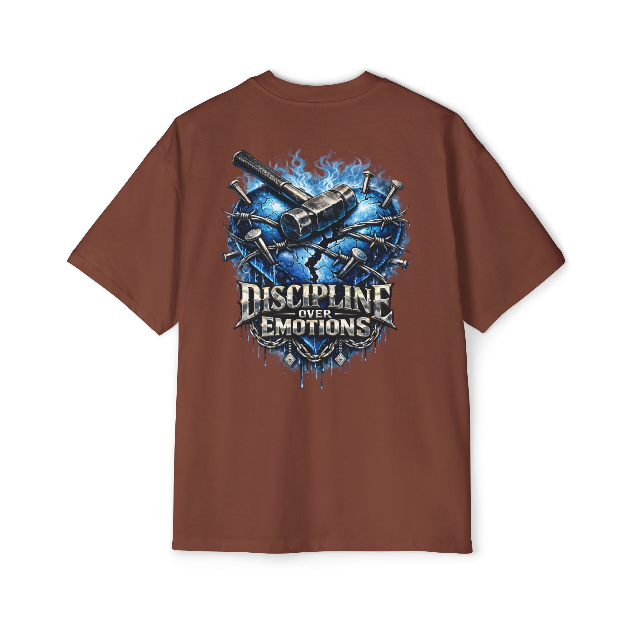 Oversized Discipline Over Emotions (Back) Graphic Tee (Blue Heart) Printify