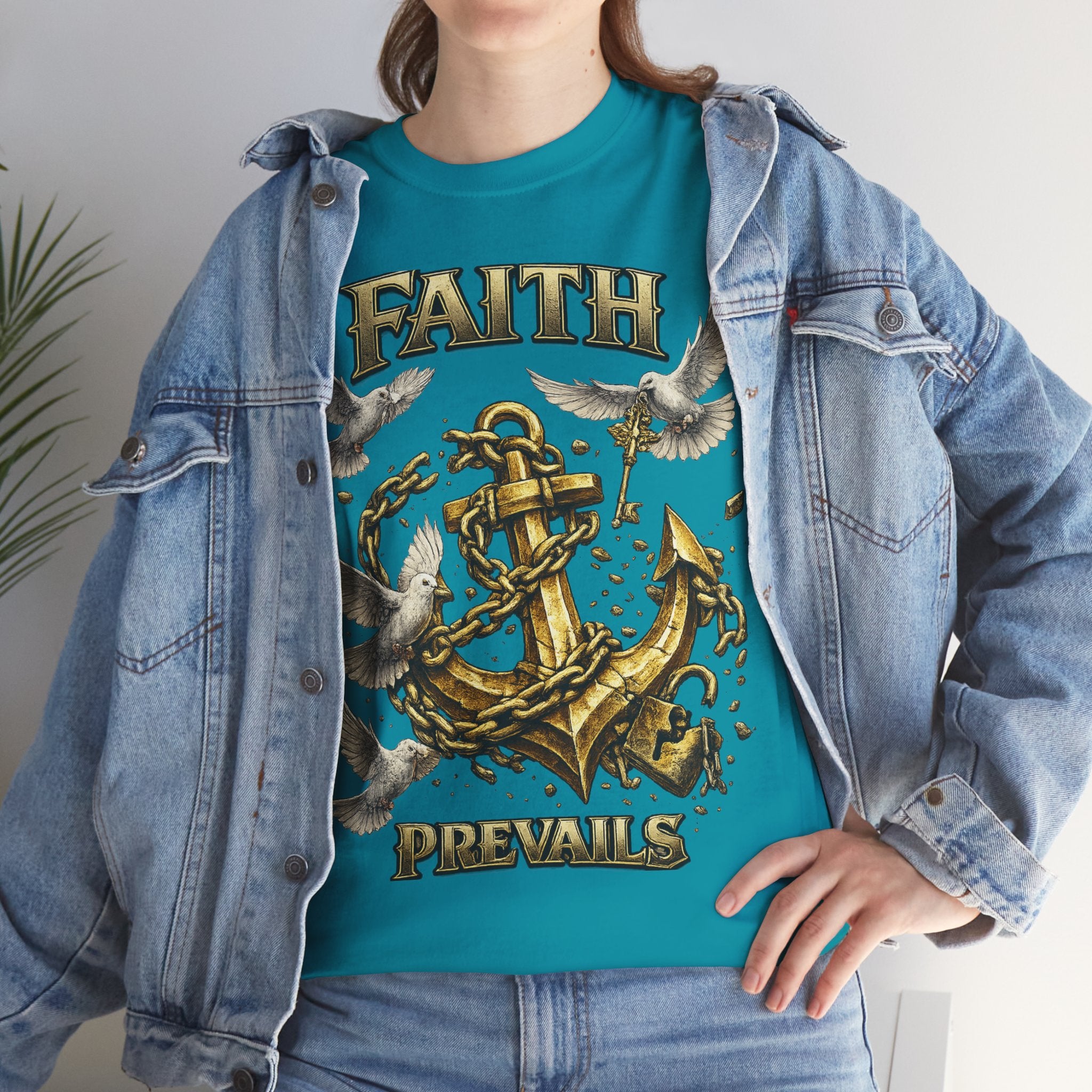 Adult Faith Prevails Anchor T-Shirt (Gold Anchor) Printify