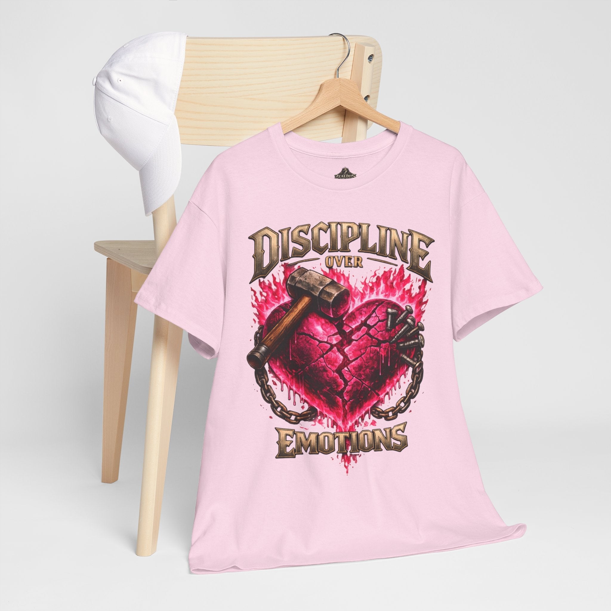 Adult Discipline Over Emotions Graphic T-Shirt (Hot Pink Heart)