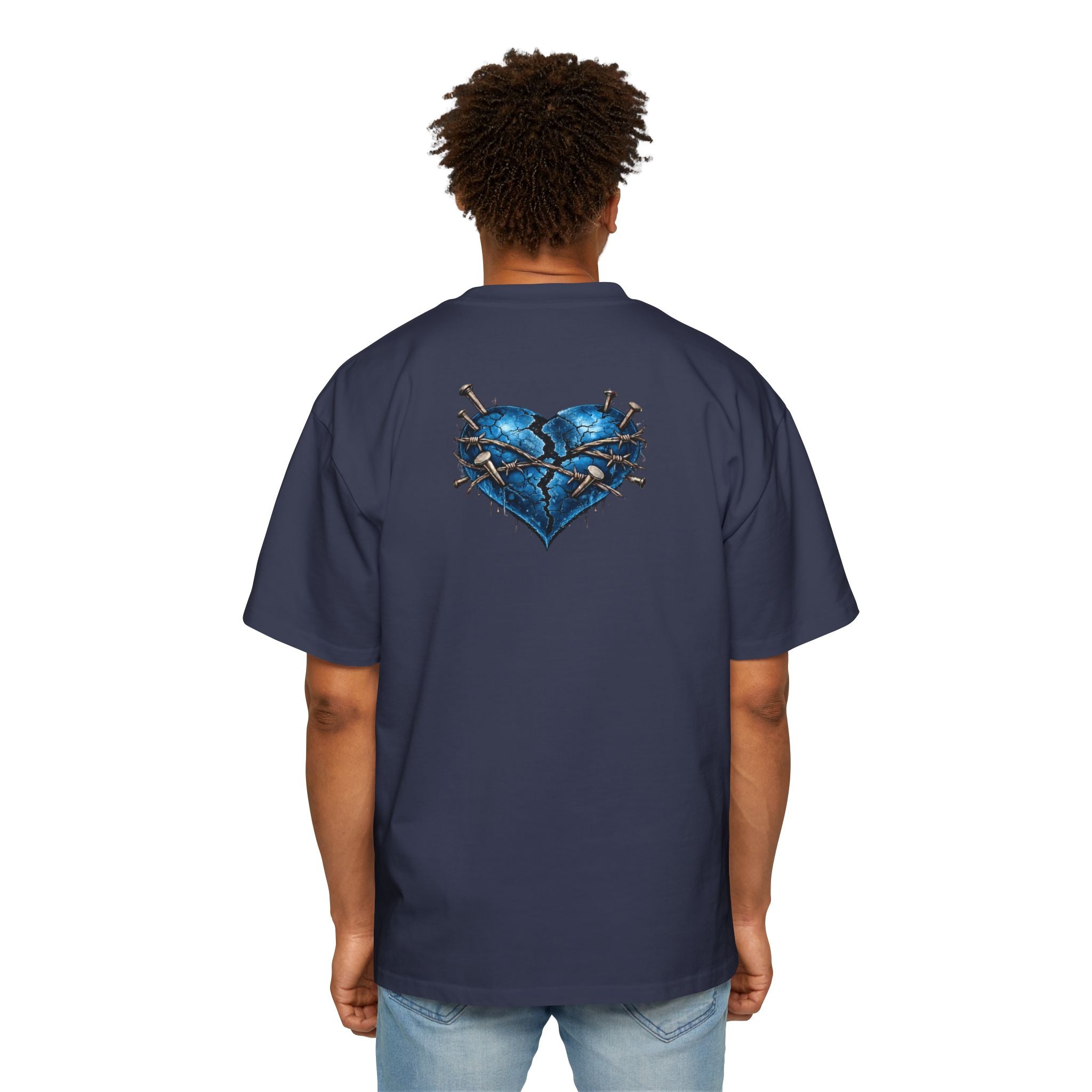 Oversized Discipline Over Emotions Graphic T-Shirt (Blue Heart) Printify