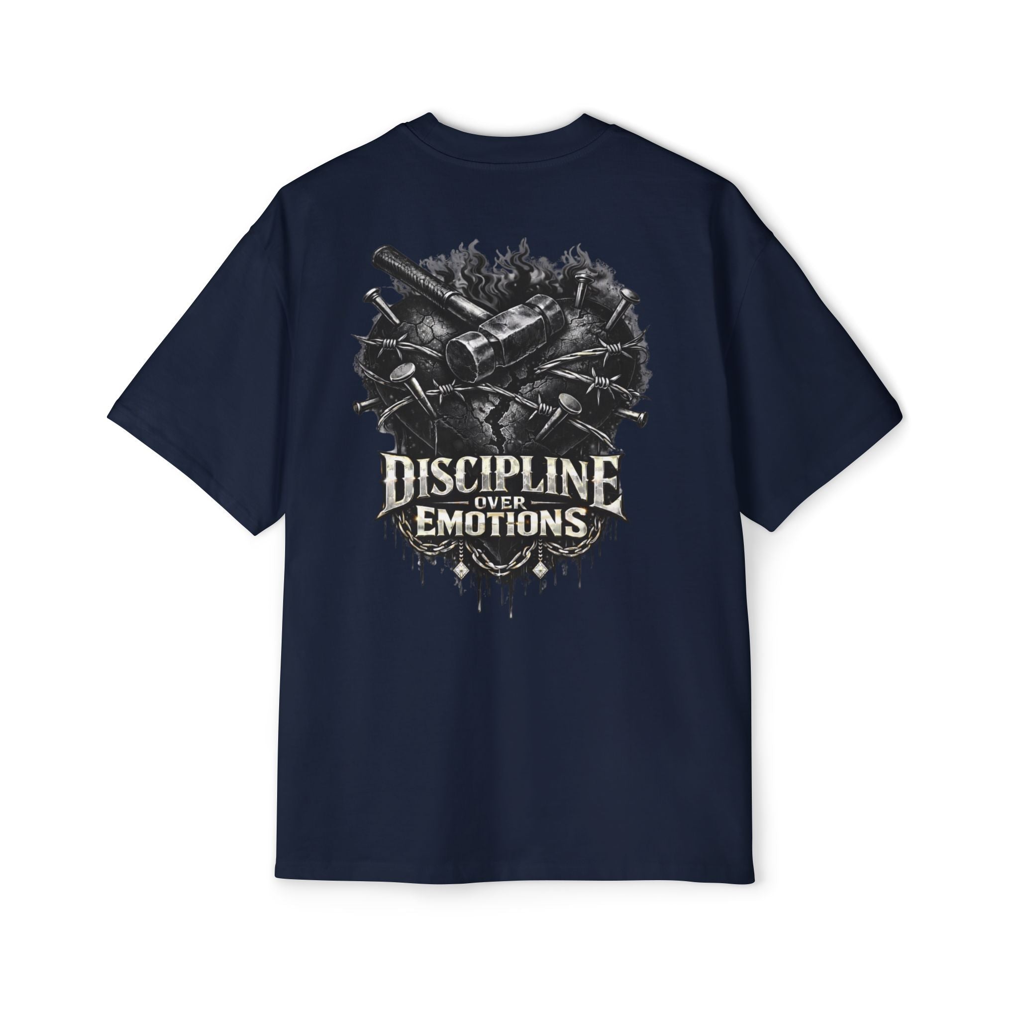 Oversized Discipline Over Emotions (Back) Graphic Tee (Black Heart) Printify