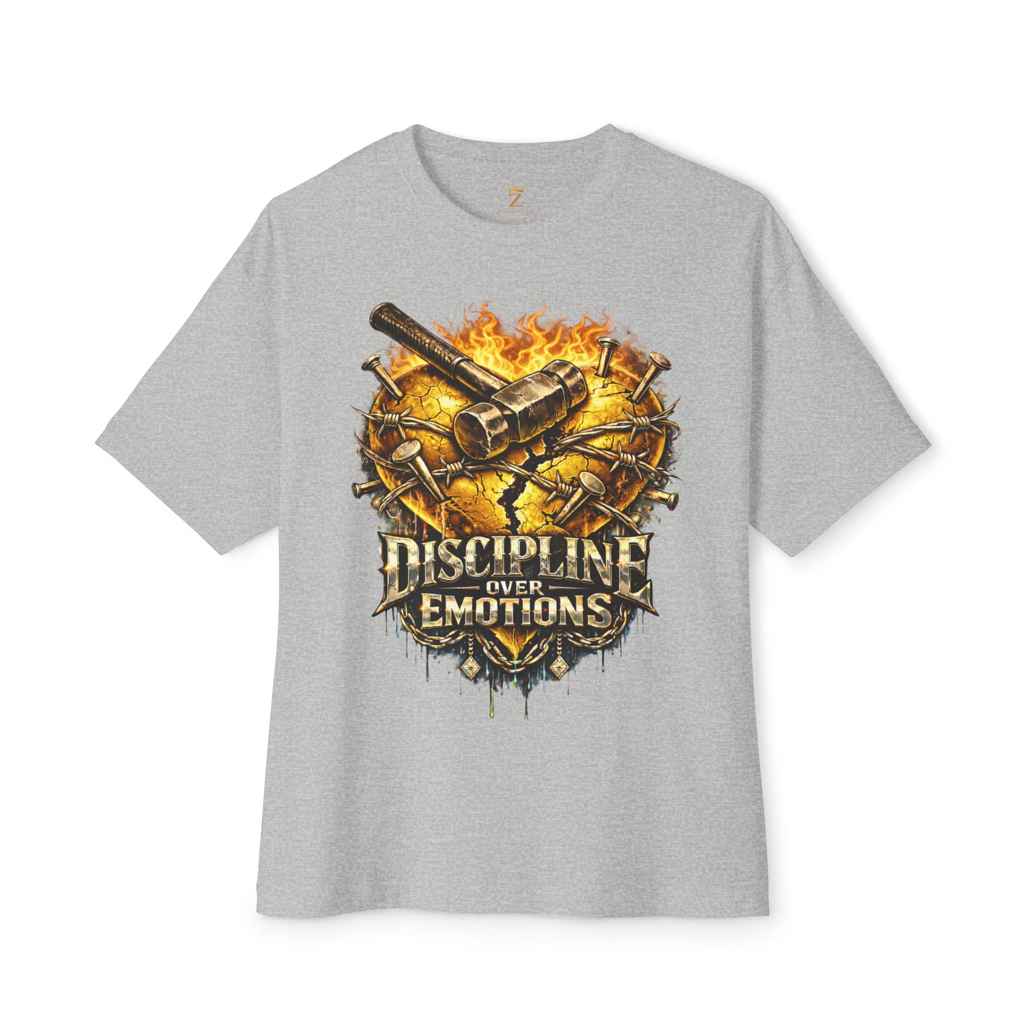 Adult *Oversized* Discipline Over Emotions Graphic Tee (Gold Heart) - Zealous For All