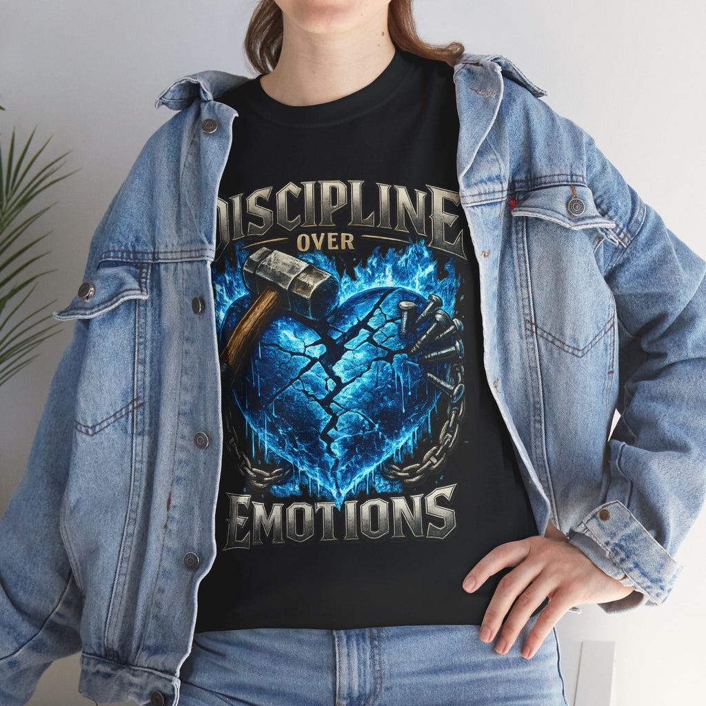 Discipline Over Emotions Graphic T-Shirt (Blue Heart) Printify