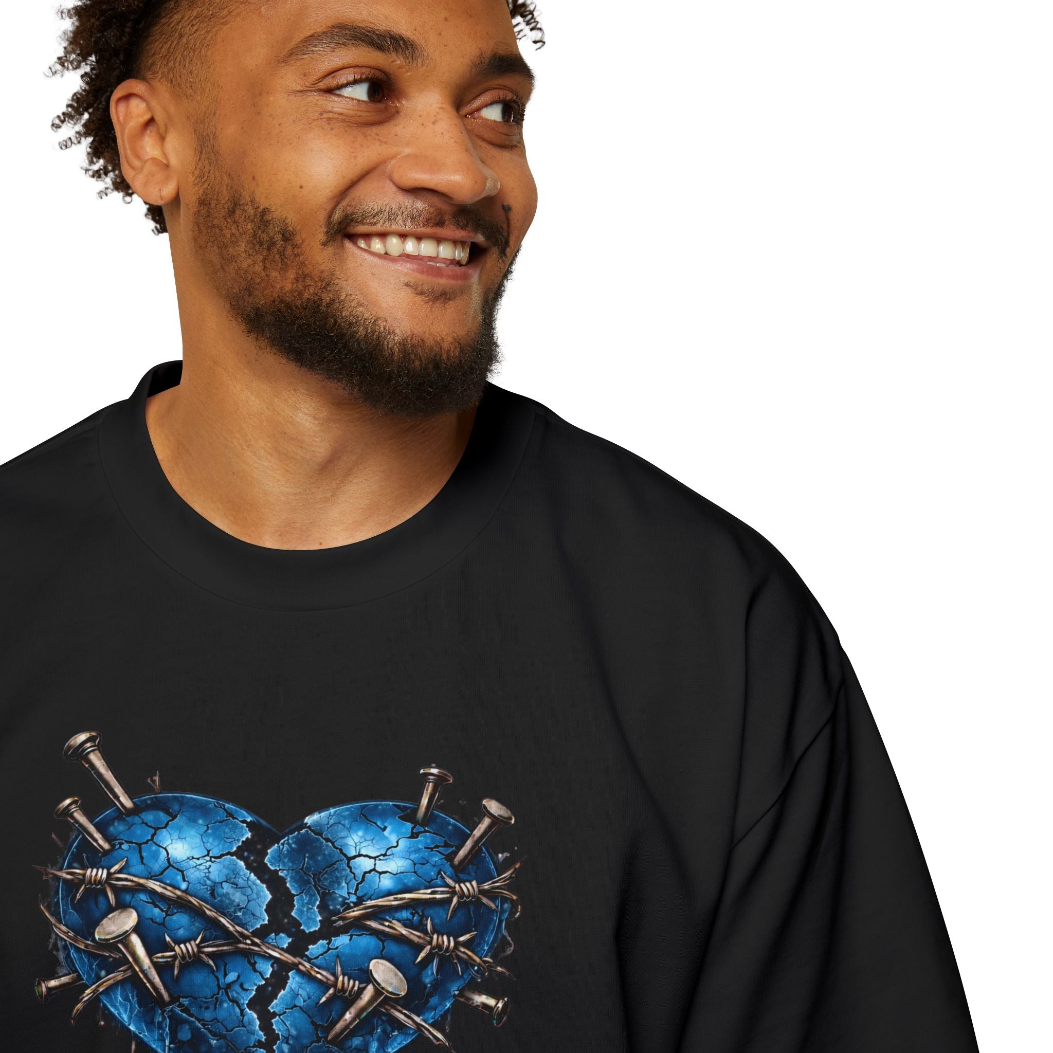 Oversized Discipline Over Emotions (Back) Graphic Tee (Blue Heart) Printify