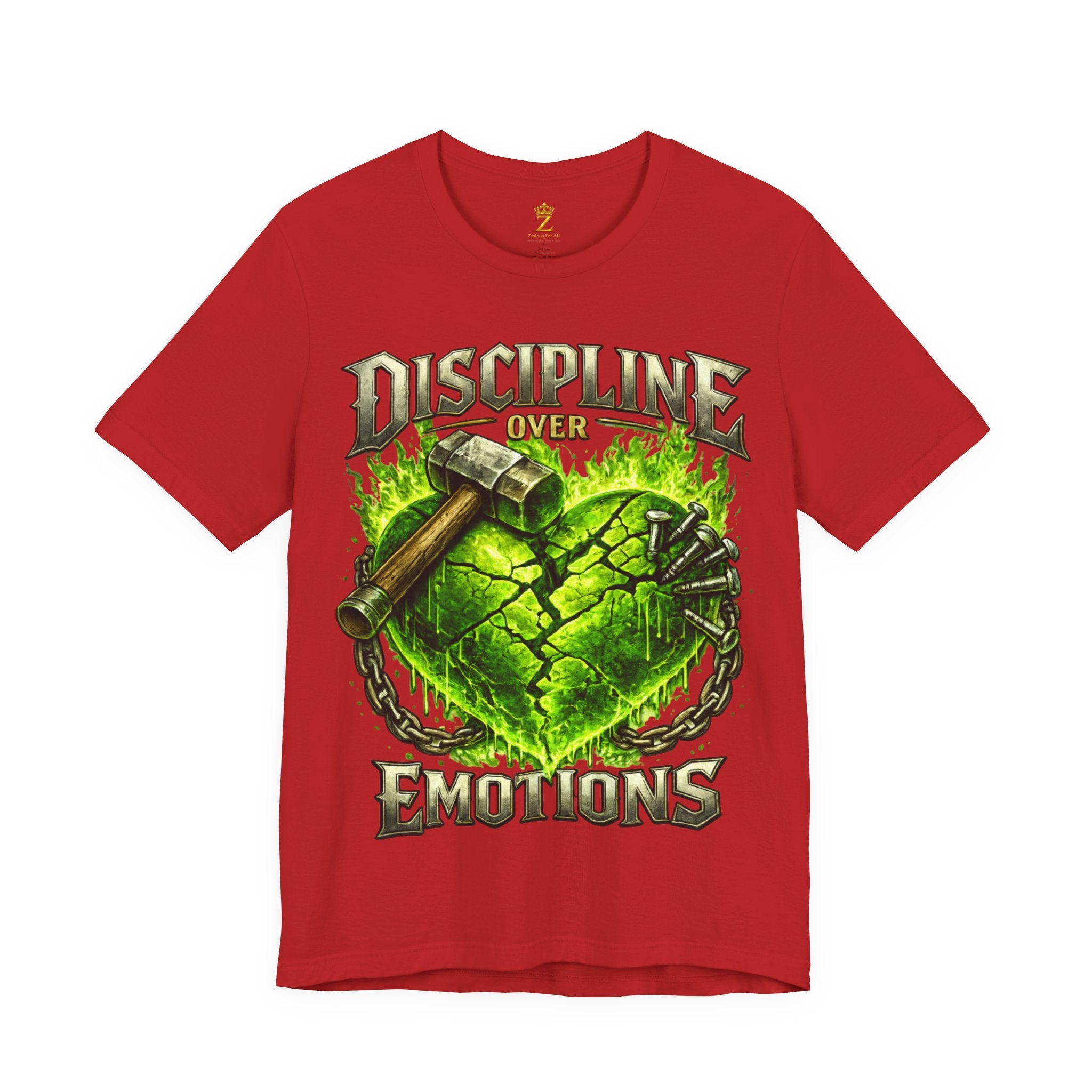 Discipline Over Emotions Premium Graphic T-Shirt (Lime Green Heart) Printify