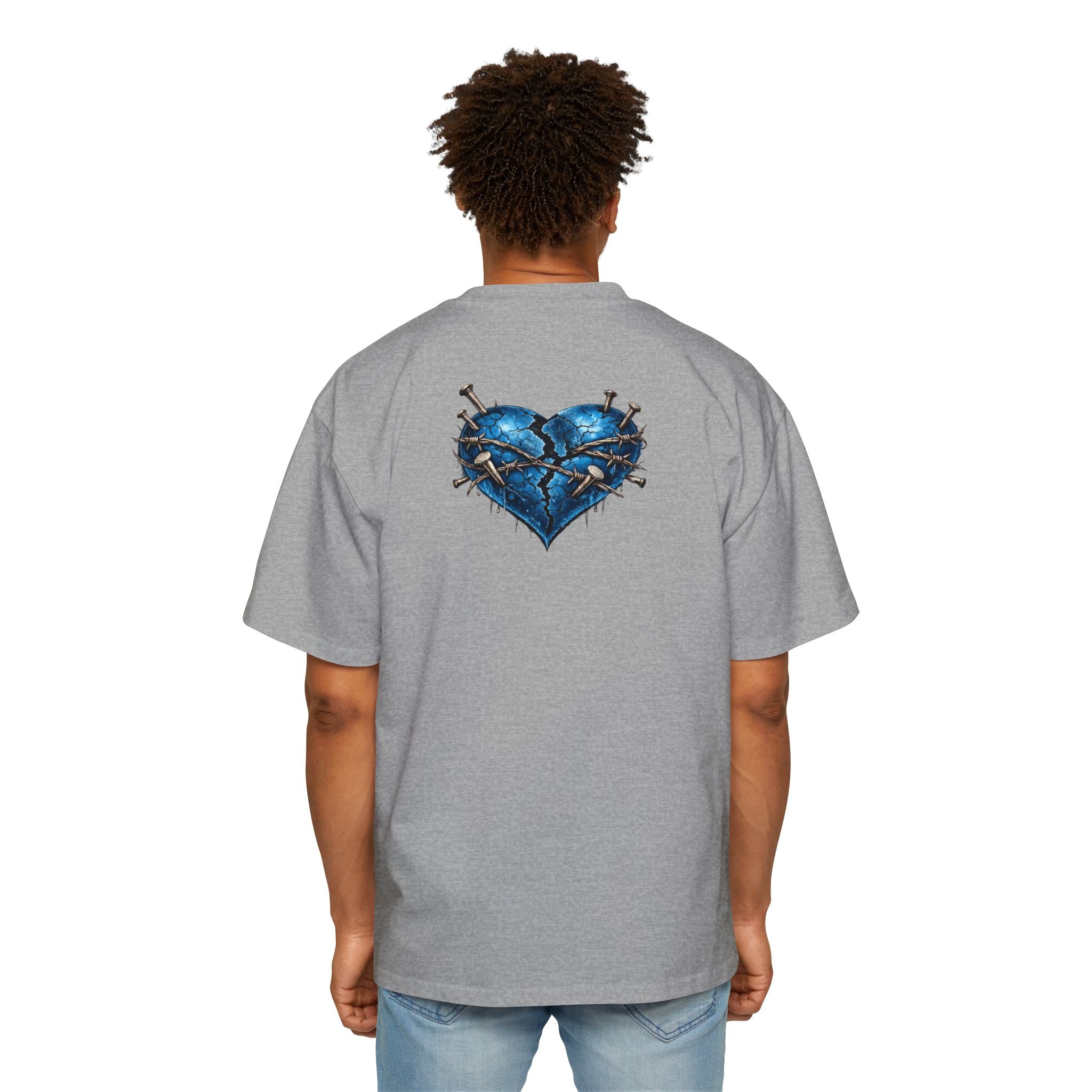 Oversized Discipline Over Emotions Graphic T-Shirt (Blue Heart) Printify