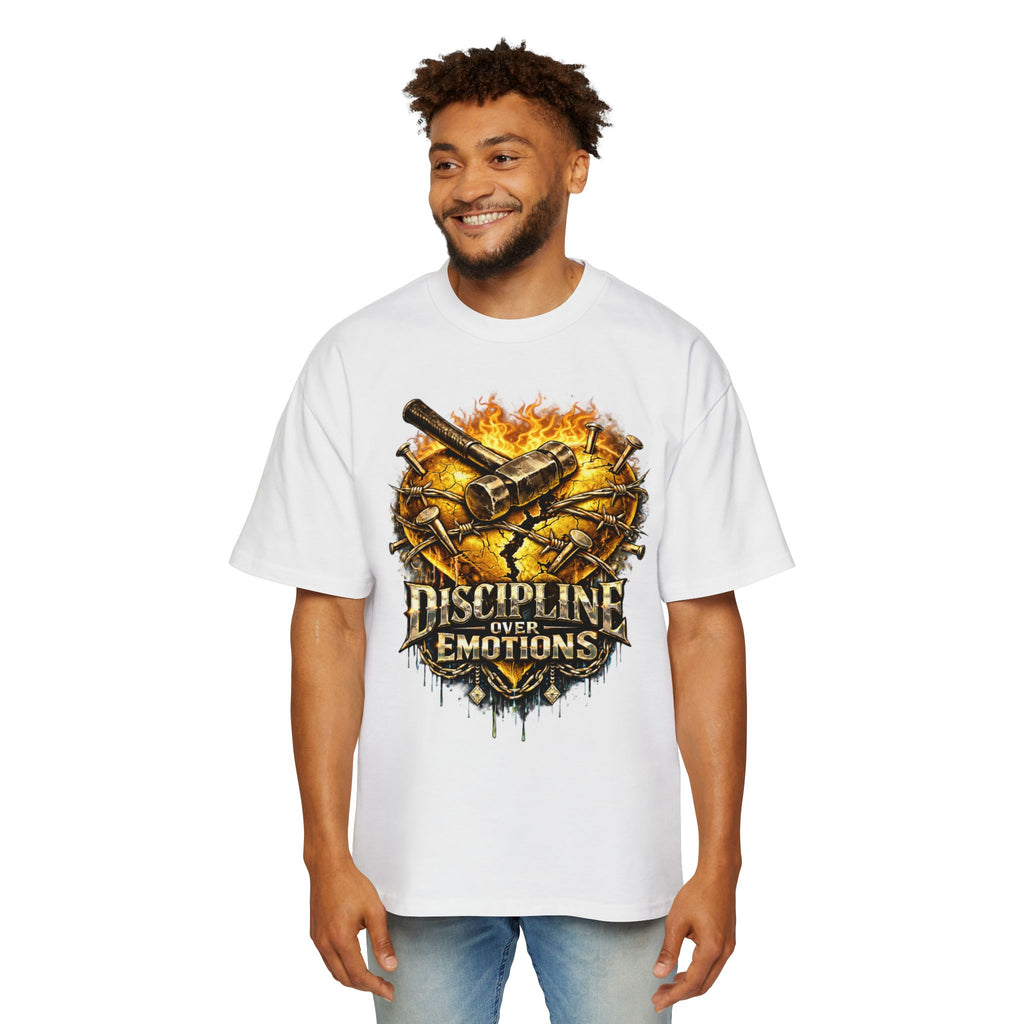 Oversized Discipline Over Emotions Graphic Tee (Gold Heart) Printify