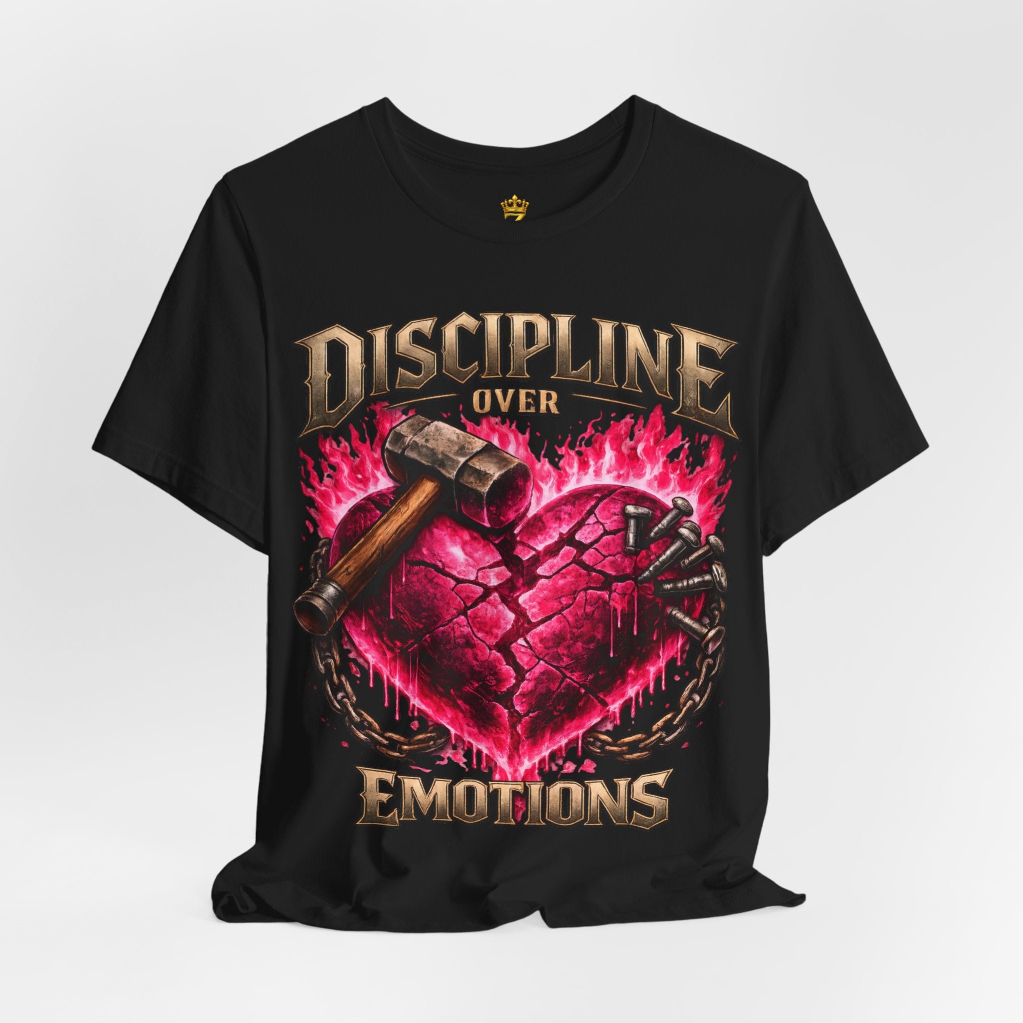 Discipline Over Emotions Premium Graphic T-Shirt (Hot Pink Heart) Printify