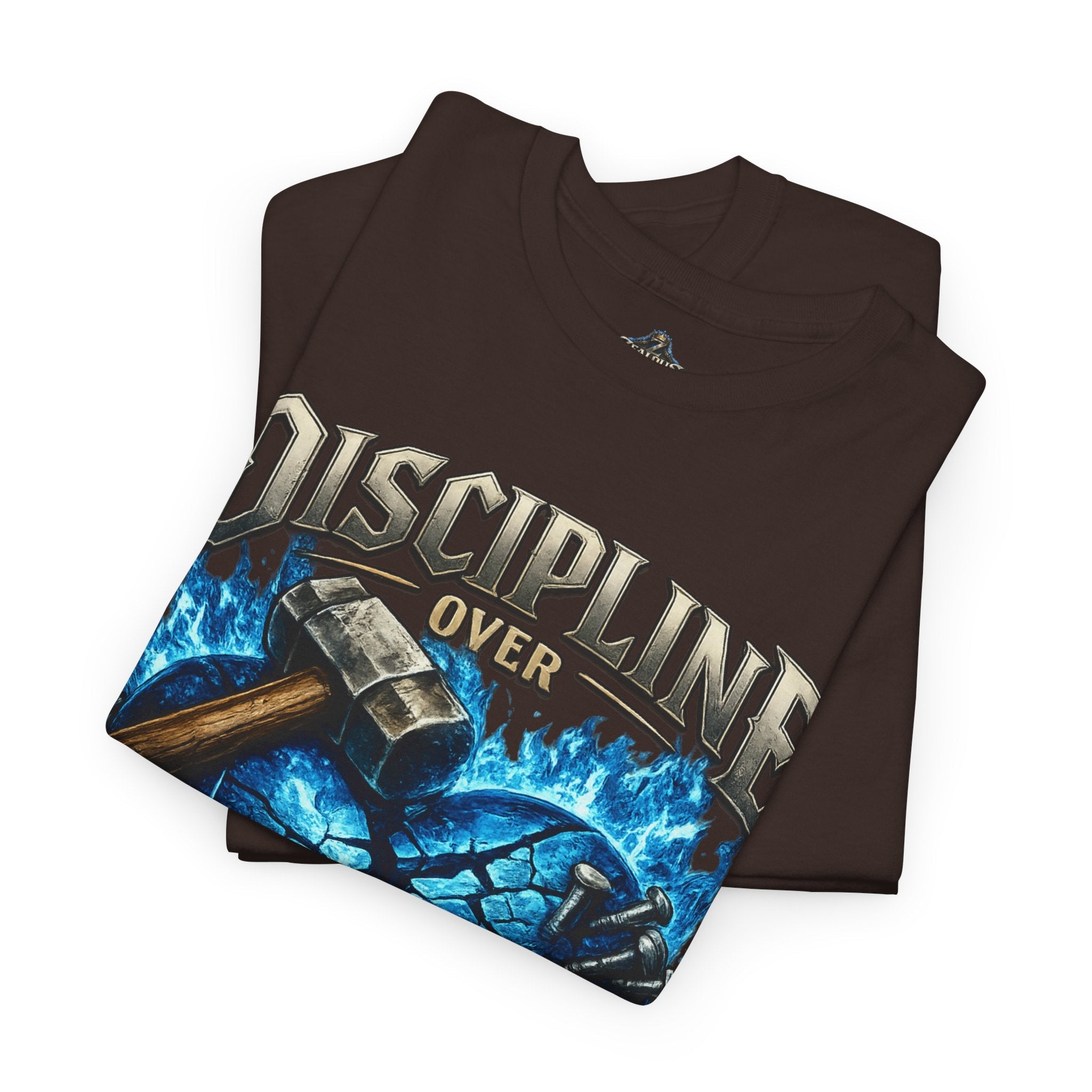 Discipline Over Emotions Graphic T-Shirt (Blue Heart) Printify