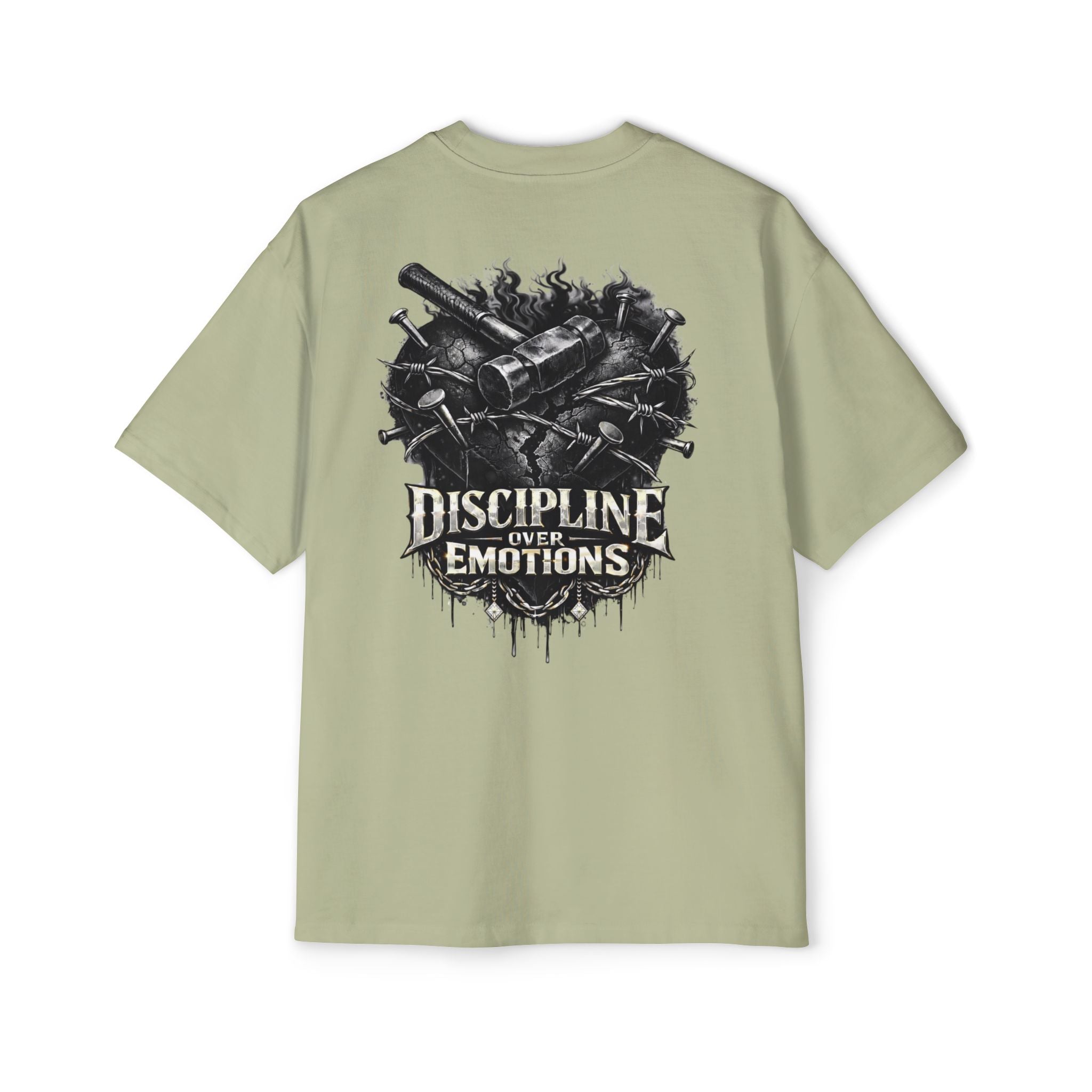 Oversized Discipline Over Emotions (Back) Graphic Tee (Black Heart) Printify