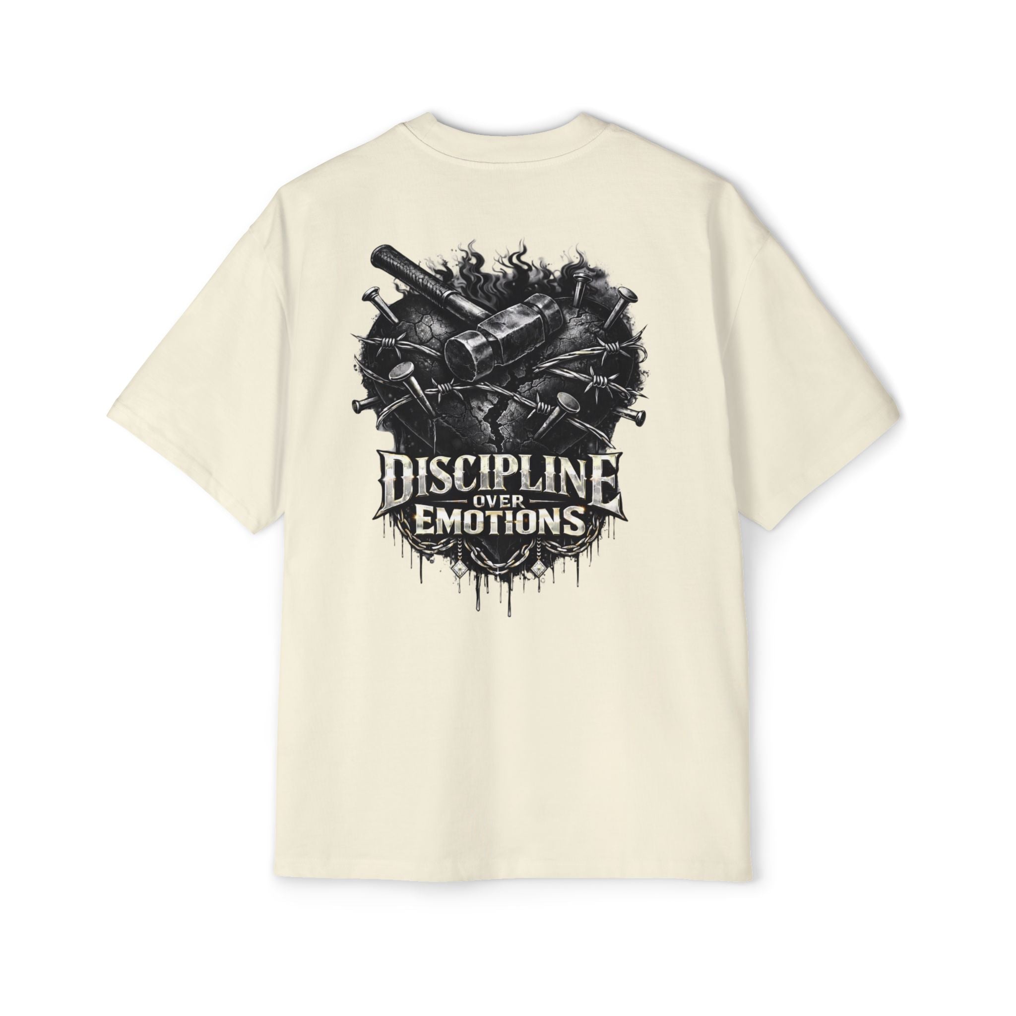 Oversized Discipline Over Emotions (Back) Graphic Tee (Black Heart) Printify