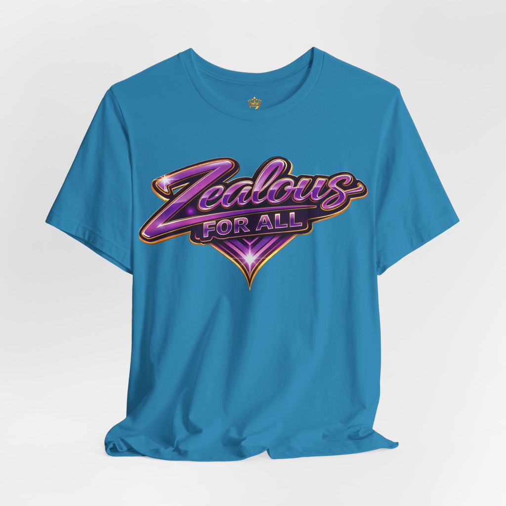 CUSTOM Zealous For All Graphic T-Shirt (Purple & Gold Trim Logo)