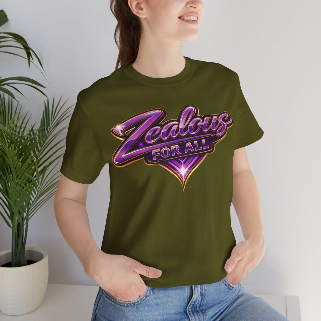CUSTOM Zealous For All Graphic T-Shirt (Purple & Gold Trim Logo)