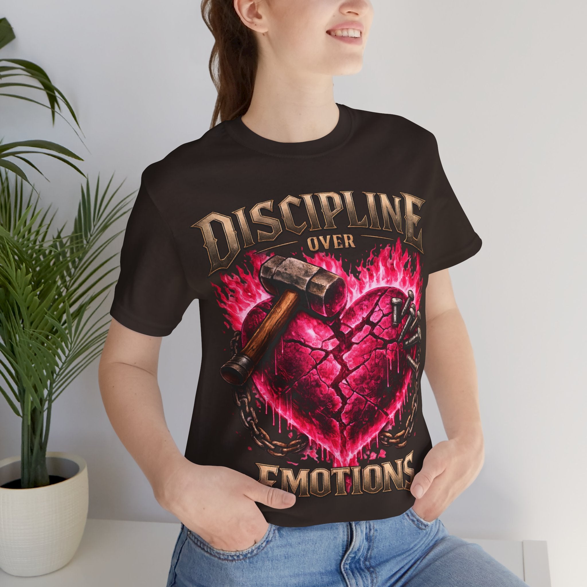 Discipline Over Emotions Premium Graphic T-Shirt (Hot Pink Heart) Printify