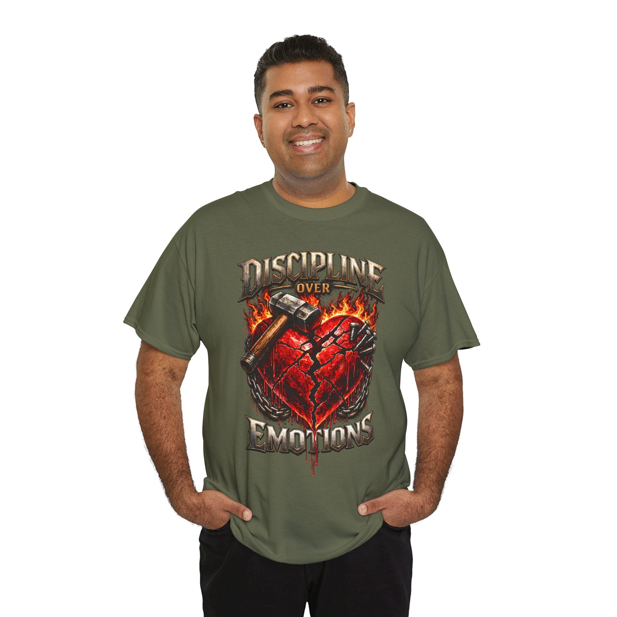 Discipline Over Emotions Graphic T-Shirt (Red Heart) Printify
