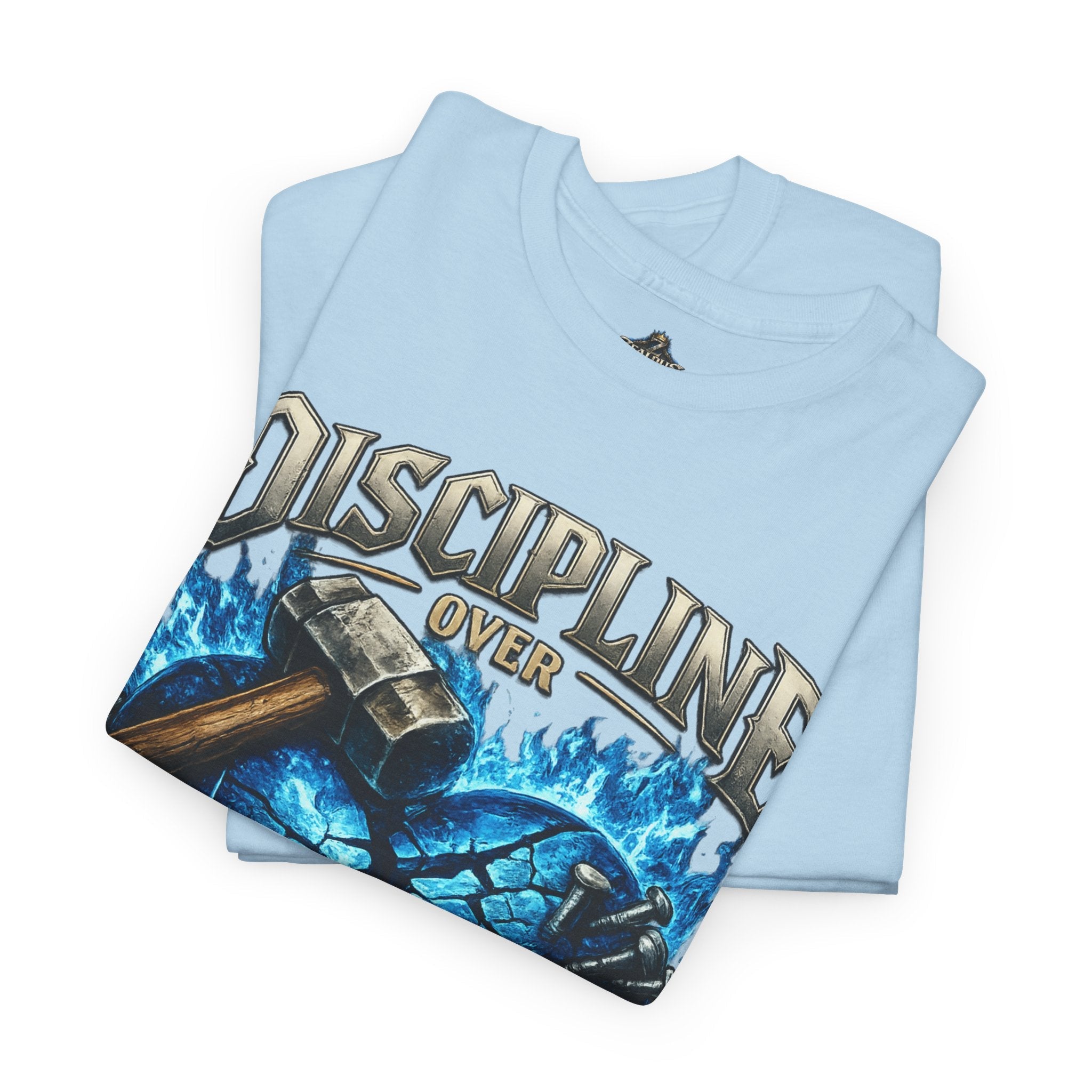 Discipline Over Emotions Graphic T-Shirt (Blue Heart) Printify
