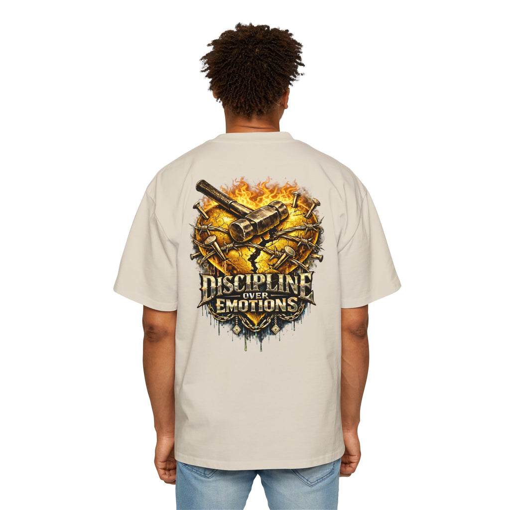Oversized Discipline Over Emotions (Back) Graphic Tee (Gold Heart) Printify