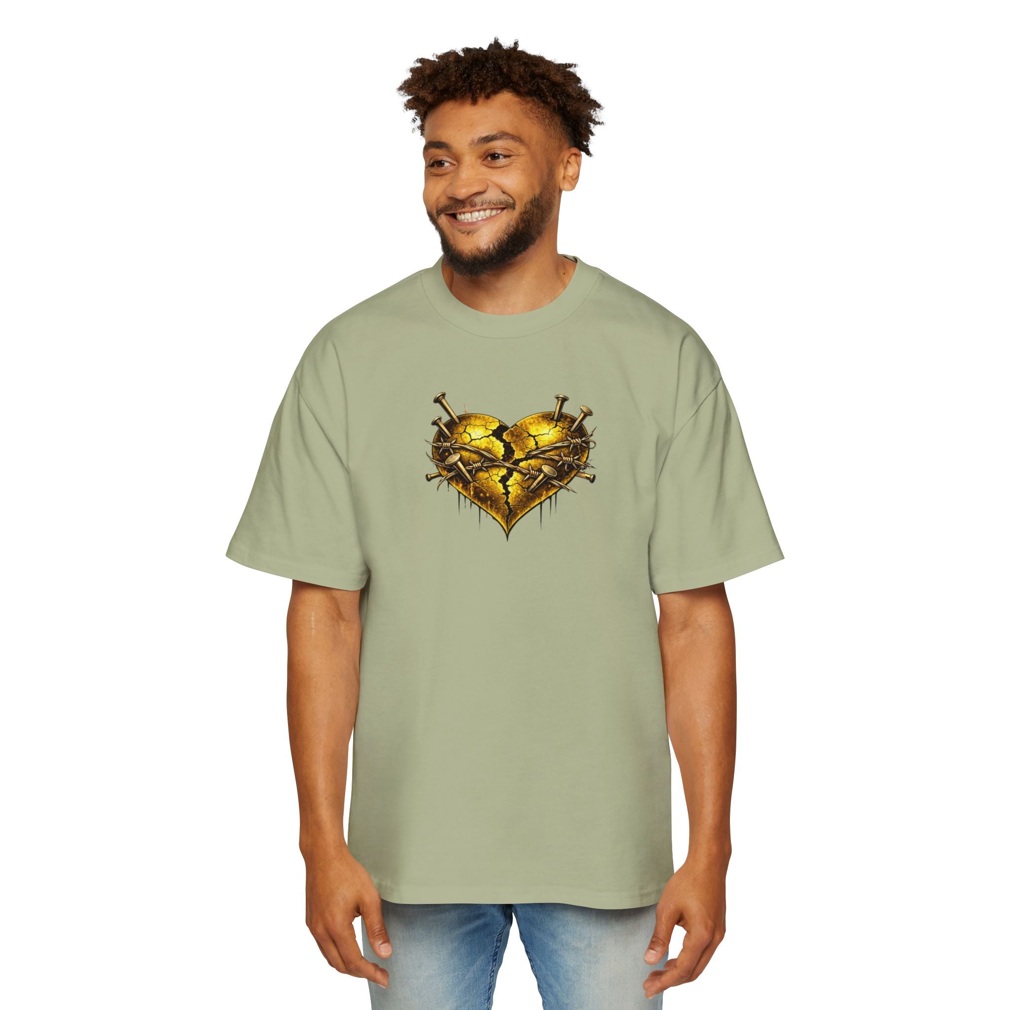 Oversized Discipline Over Emotions (Back) Graphic Tee (Gold Heart) Printify