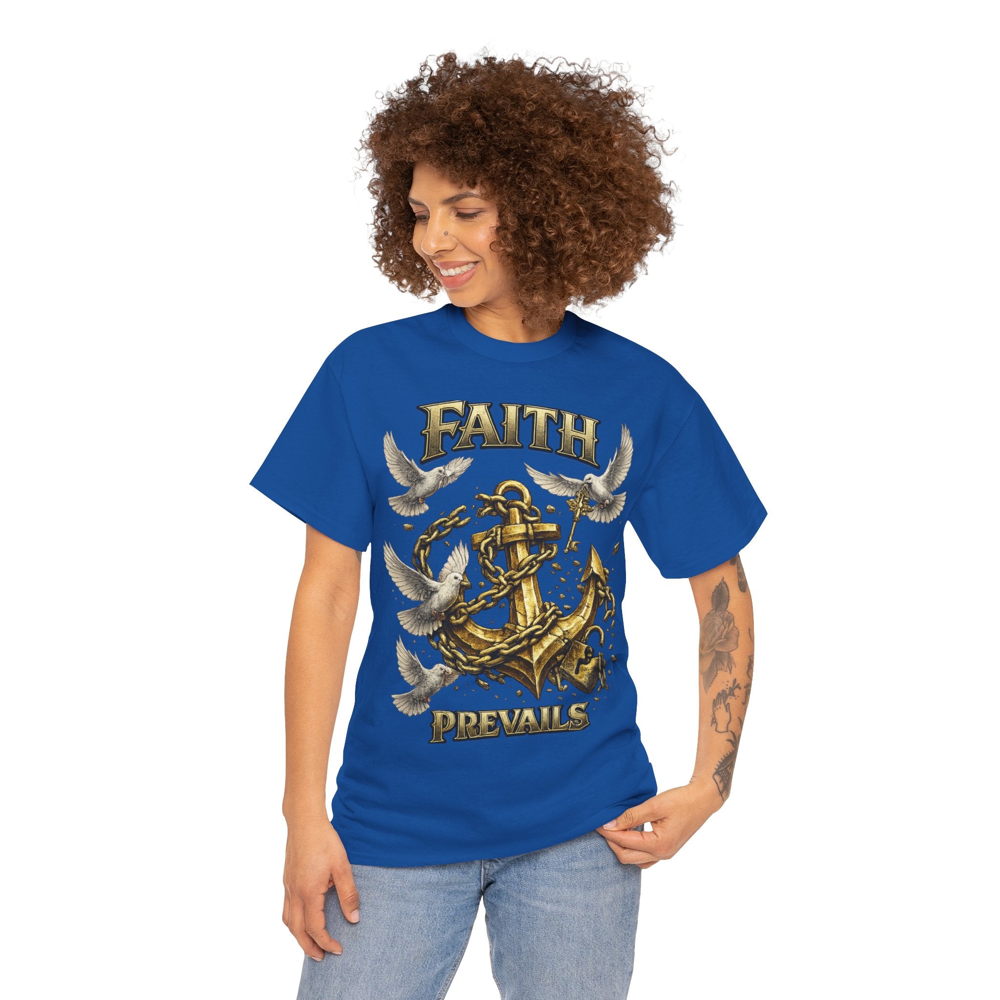 Adult Faith Prevails Anchor T-Shirt (Gold Anchor) Printify