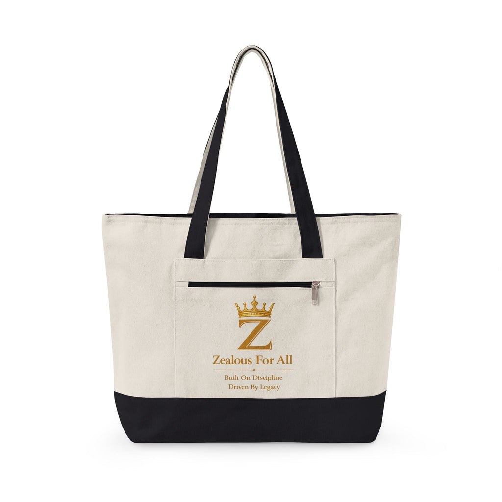 ZFA Crown Canvas Tote (Gold Lettered Zippered Beach & Everyday Bag) Printify