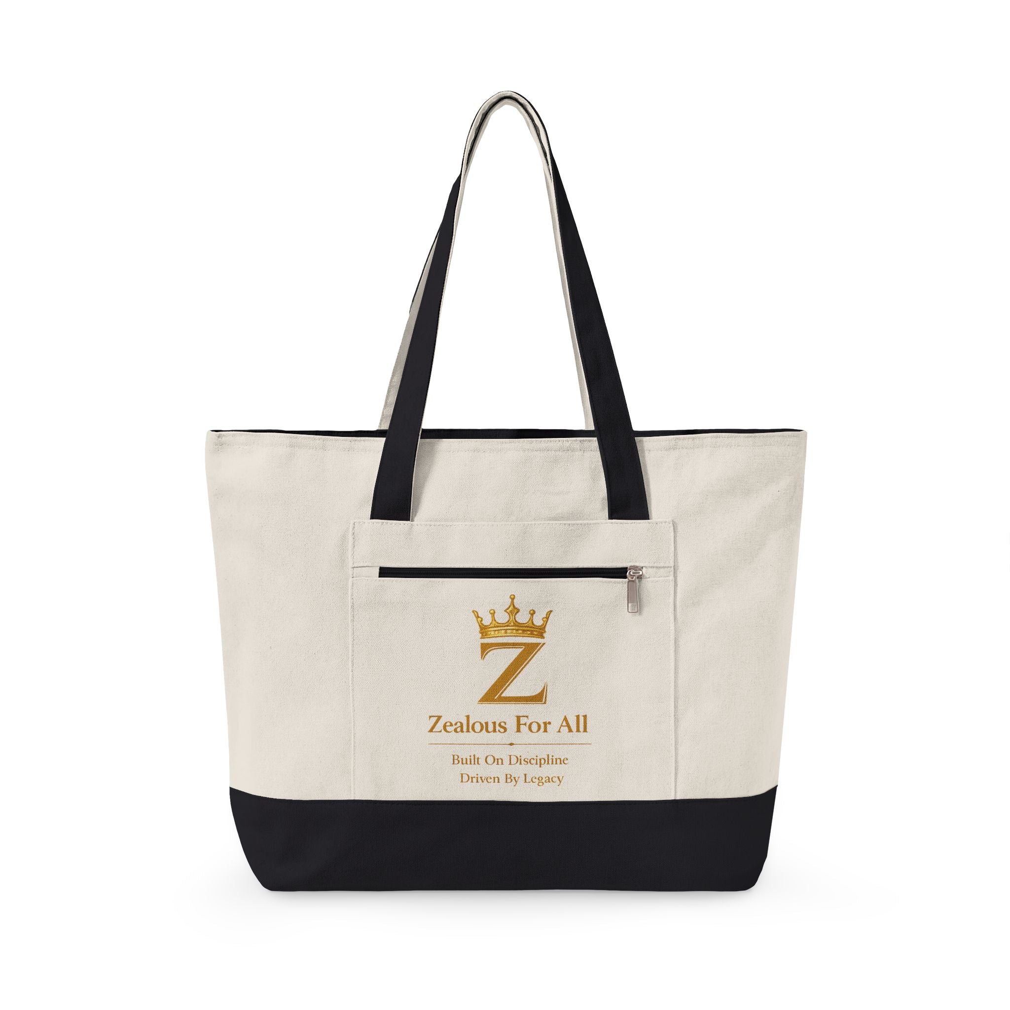 ZFA Crown Canvas Tote (Gold Lettered Zippered Beach & Everyday Bag) Printify