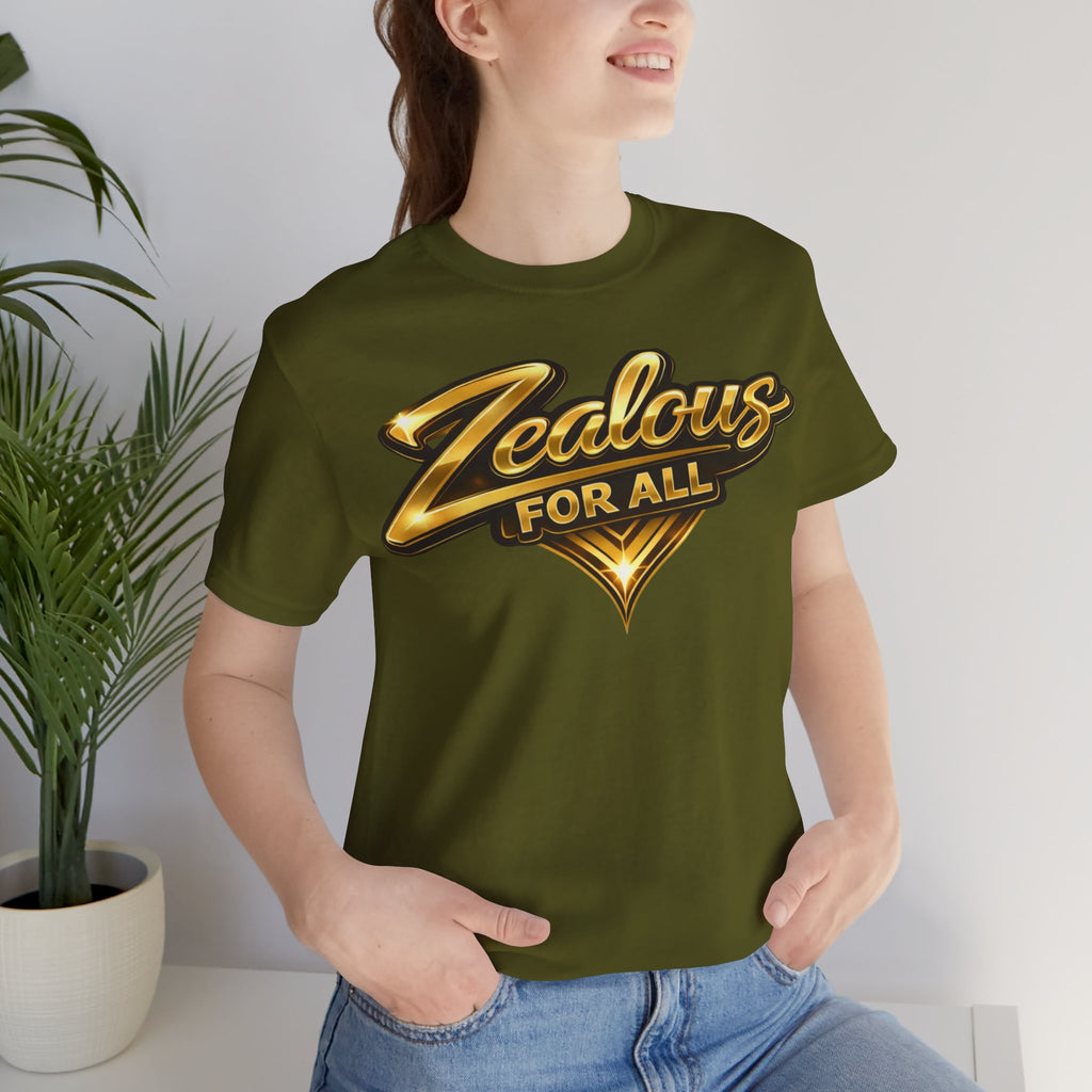 Zealous For All Graphic T-Shirt (Gold Logo) Printify