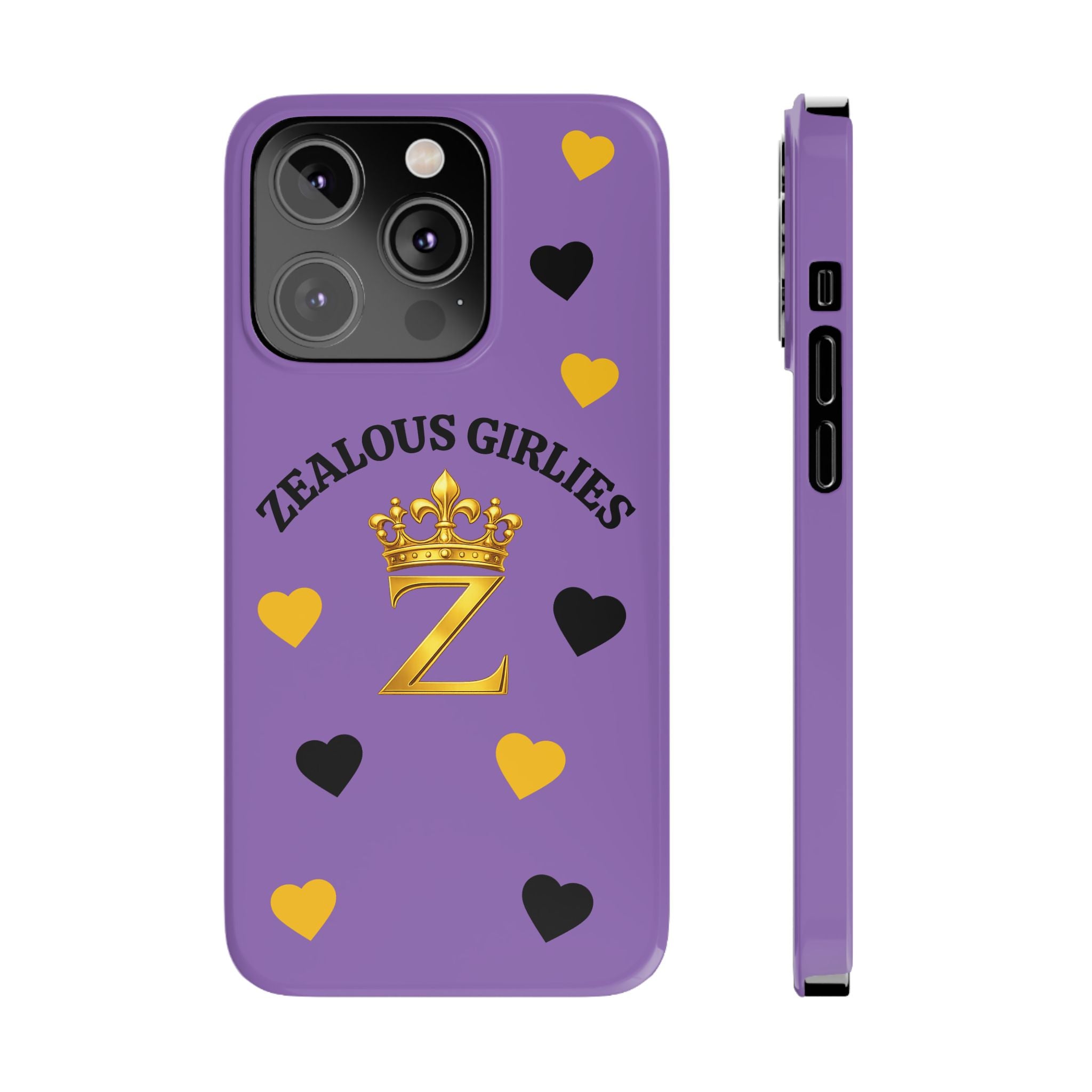Zealous Girlies 'Z' Crown Slim Phone Case — Purple & Gold Heart Design Printify