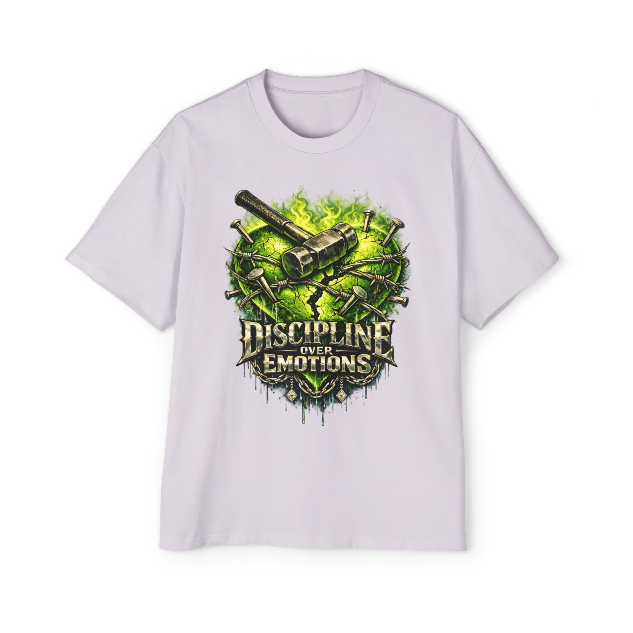 Oversized Discipline Over Emotions Graphic Tee (Green Heart) Printify