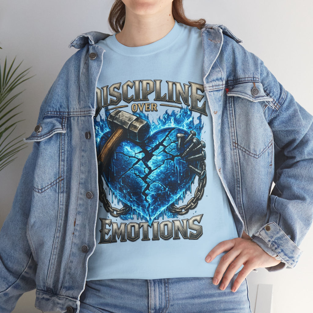 Discipline Over Emotions Graphic T-Shirt (Blue Heart) Printify