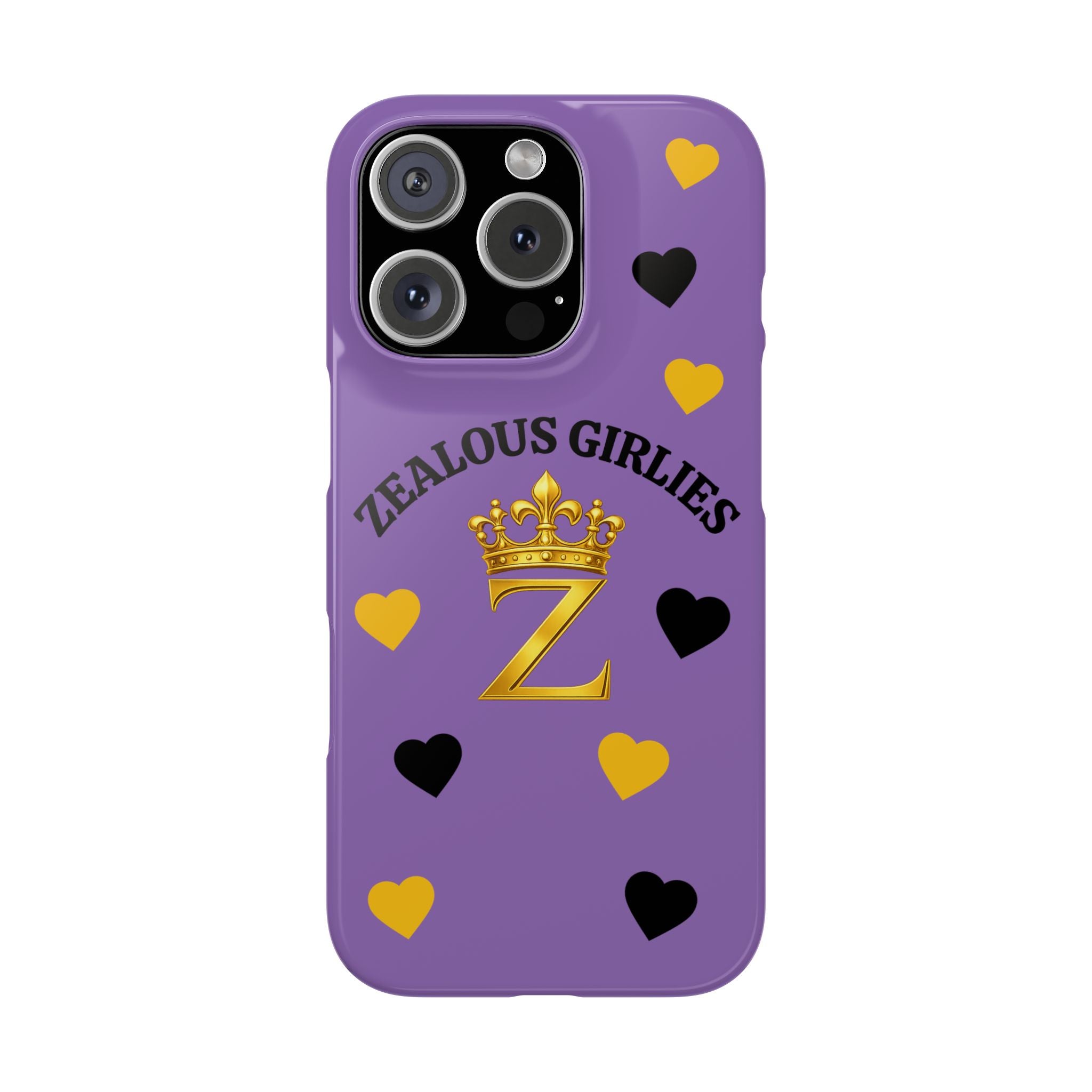 Zealous Girlies 'Z' Crown Slim Phone Case — Purple & Gold Heart Design Printify