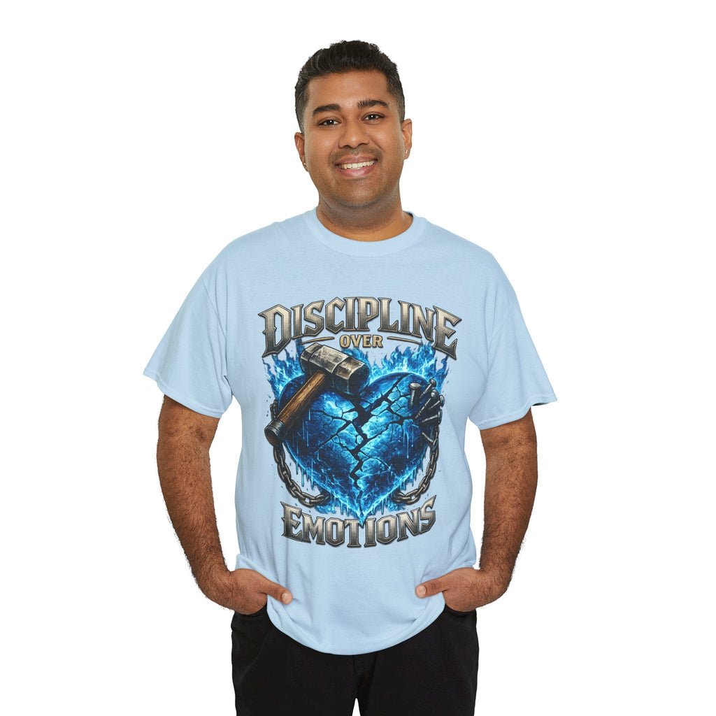 Discipline Over Emotions Graphic T-Shirt (Blue Heart) Printify