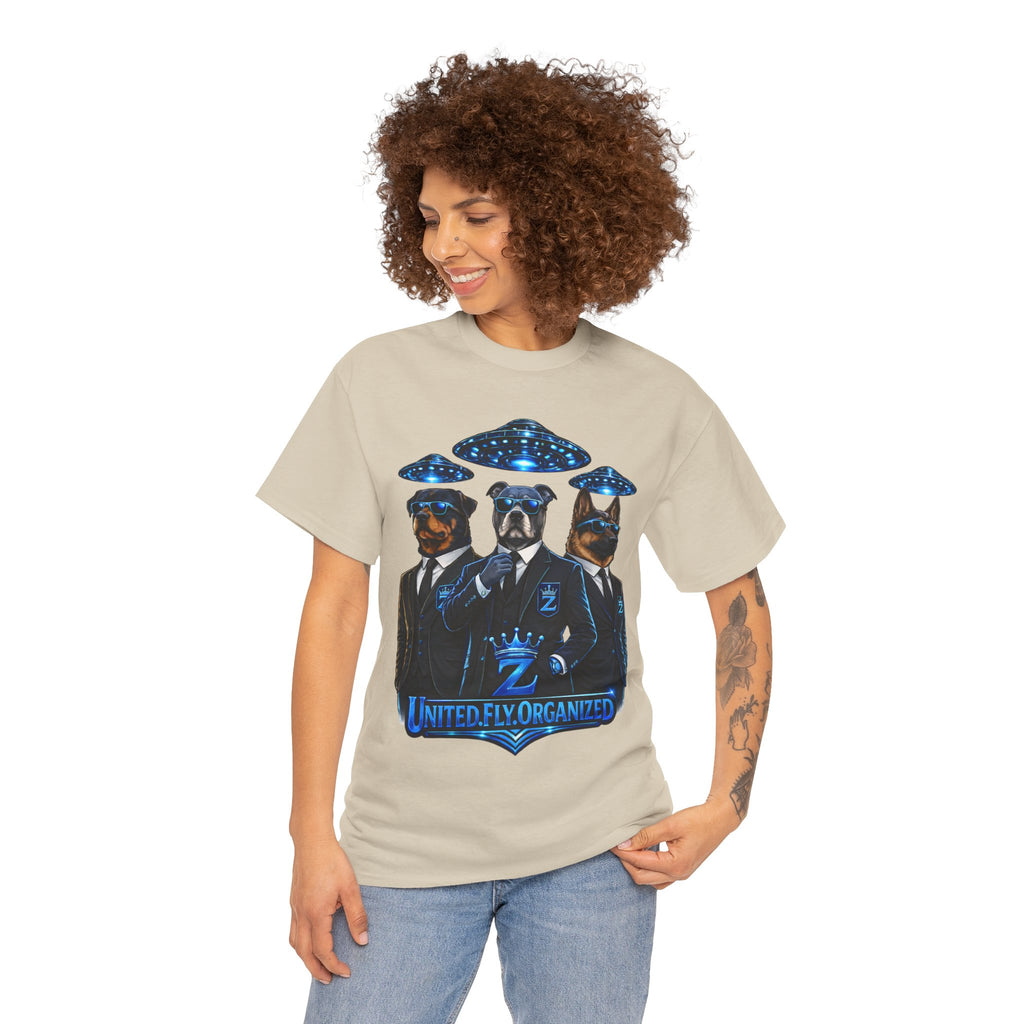 Adult "United. Fly. Organized." Graphic Tee (Blue) Printify