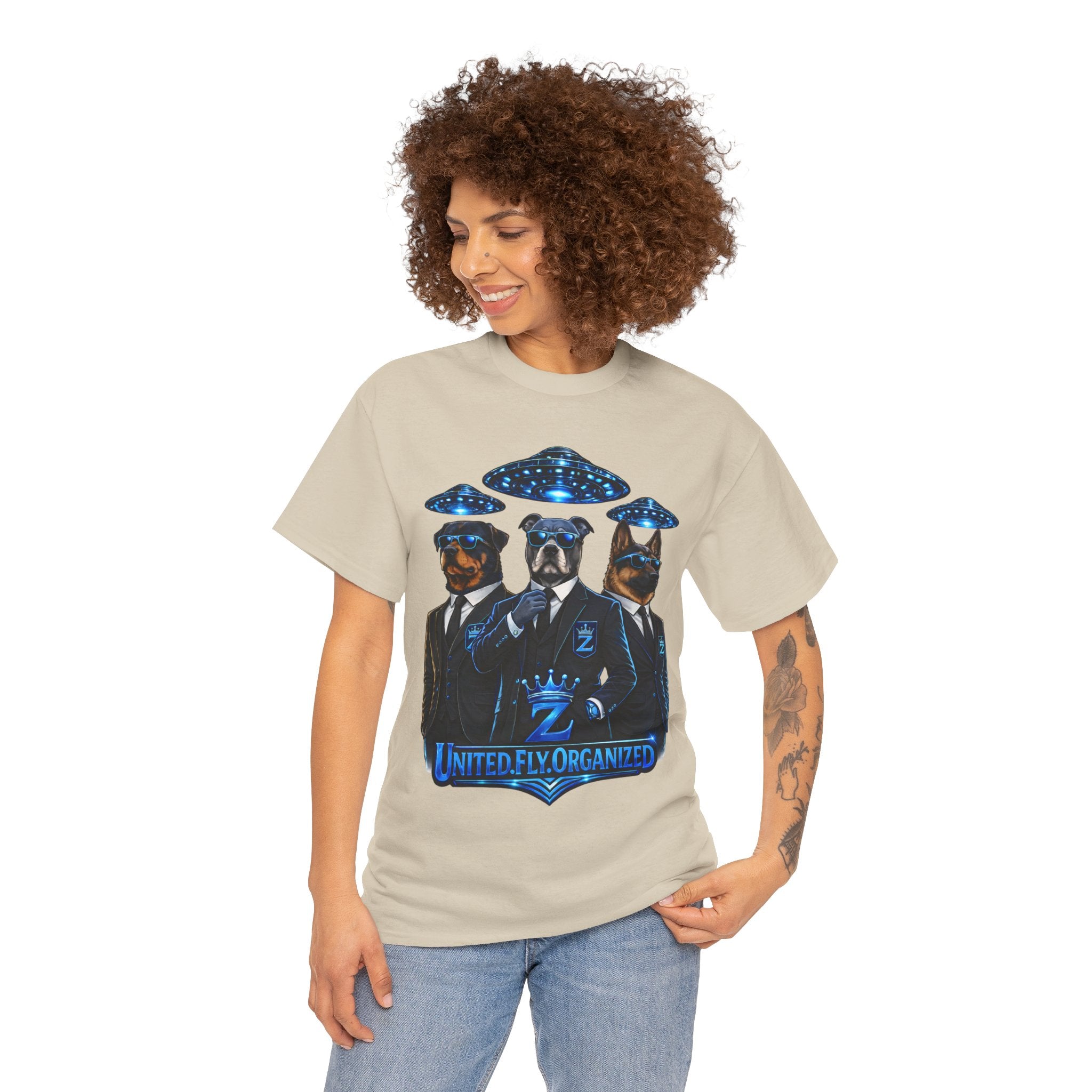 Adult "United. Fly. Organized." Graphic Tee (Blue) Printify