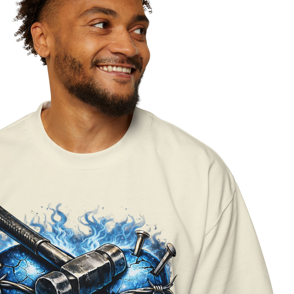Oversized Discipline Over Emotions Graphic T-Shirt (Blue Heart) Printify