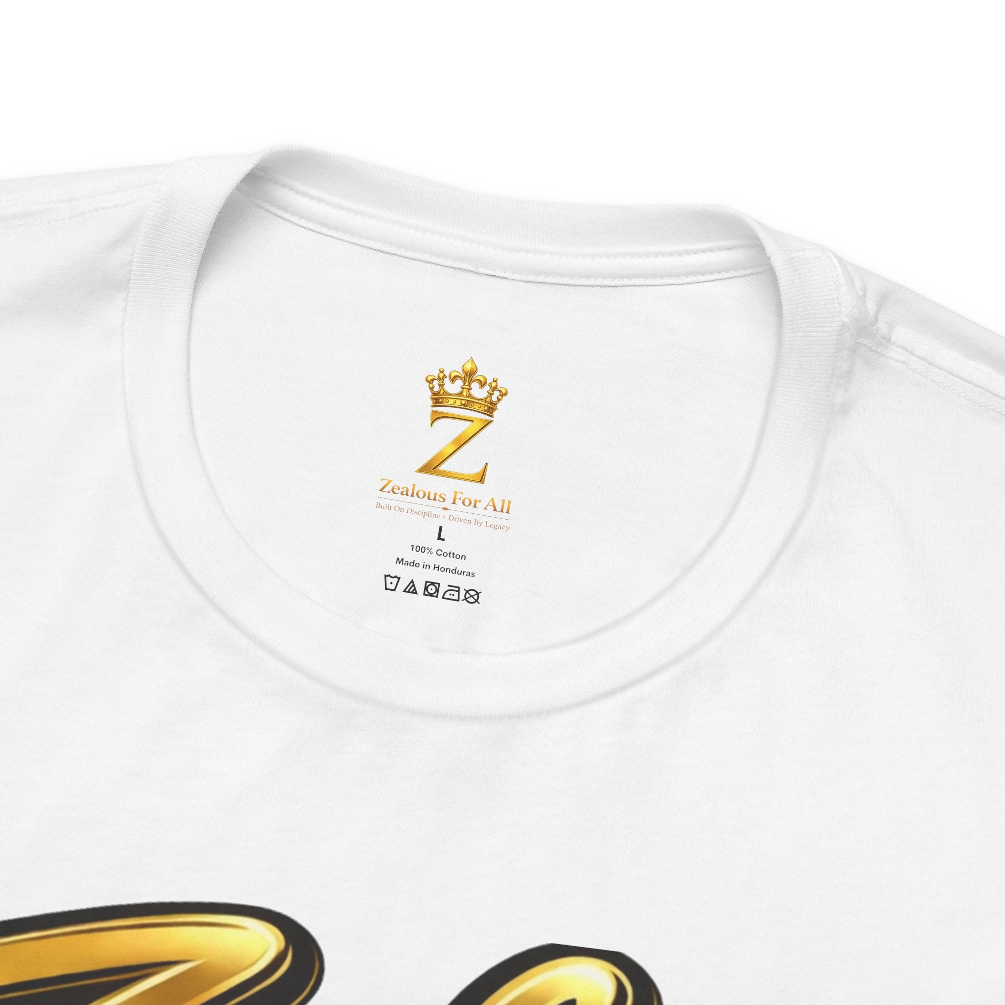 Zealous For All Graphic T-Shirt (Gold Logo) Printify