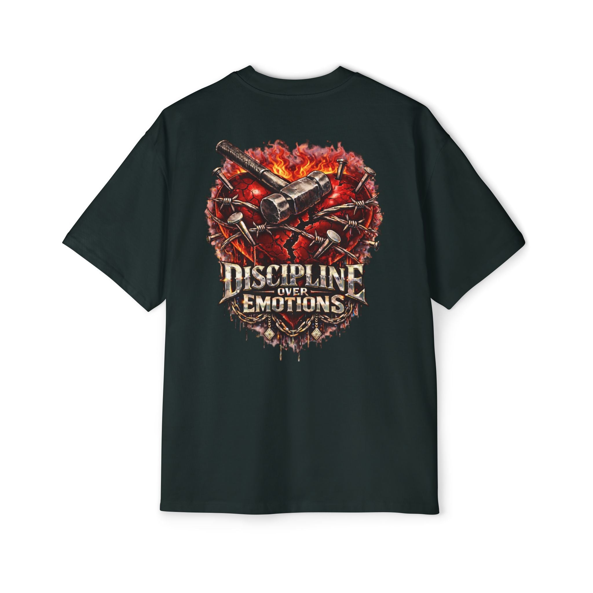 Oversized Discipline Over Emotions (Back) Graphic Tee (Red Heart) Printify
