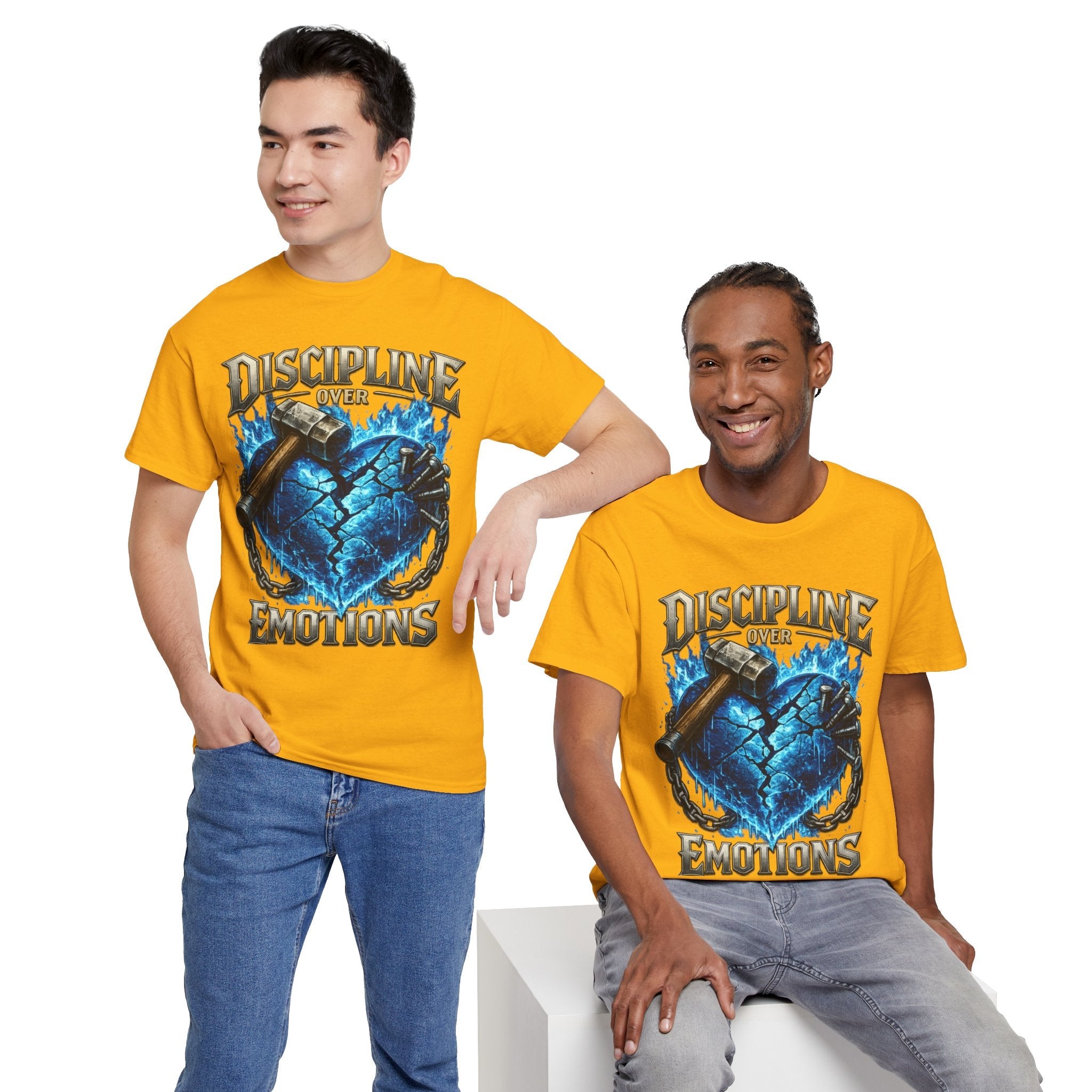 Discipline Over Emotions Graphic T-Shirt (Blue Heart) Printify