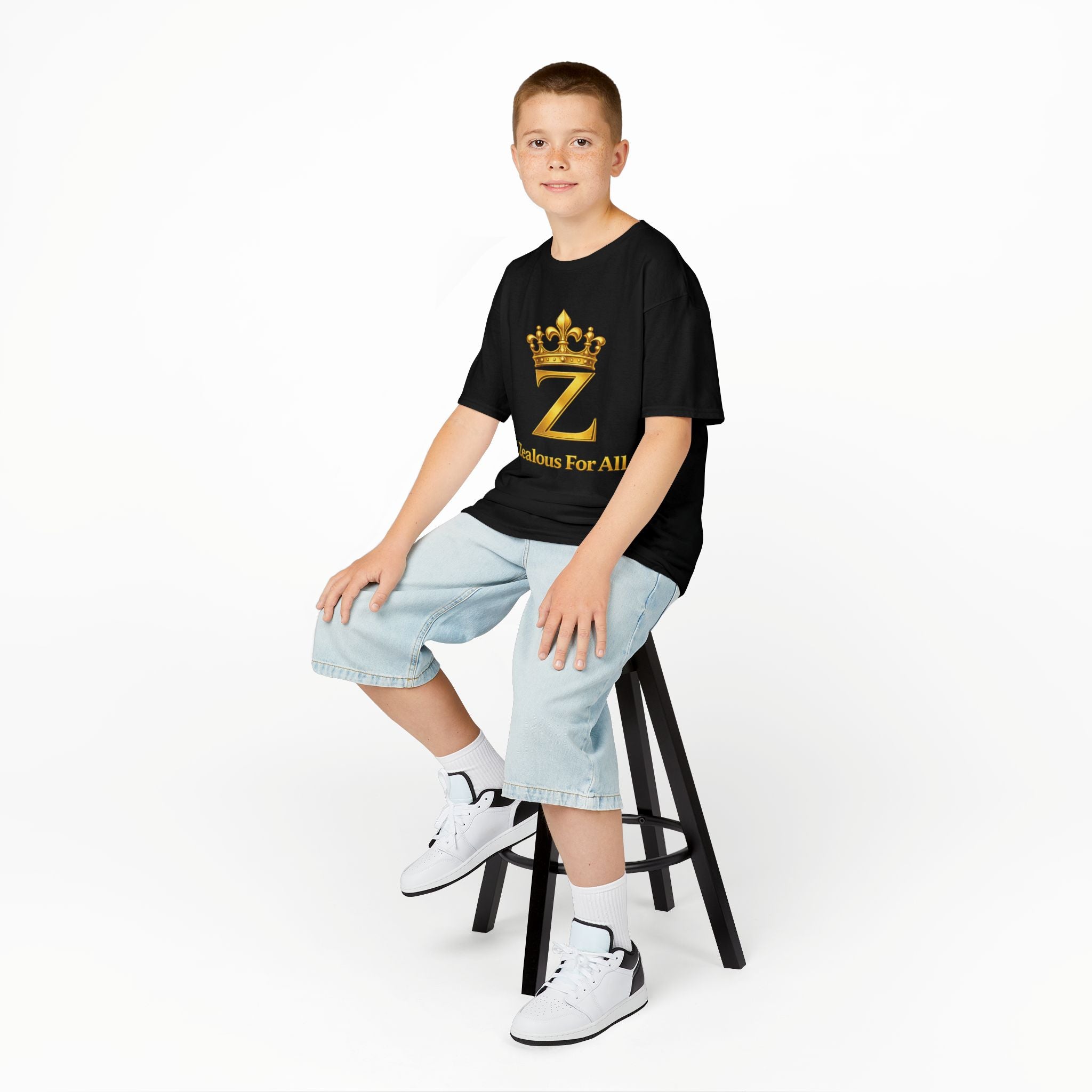 First Kids Zealous For All T-Shirt Drop 01 — Gold Logo Kids Tee Printify