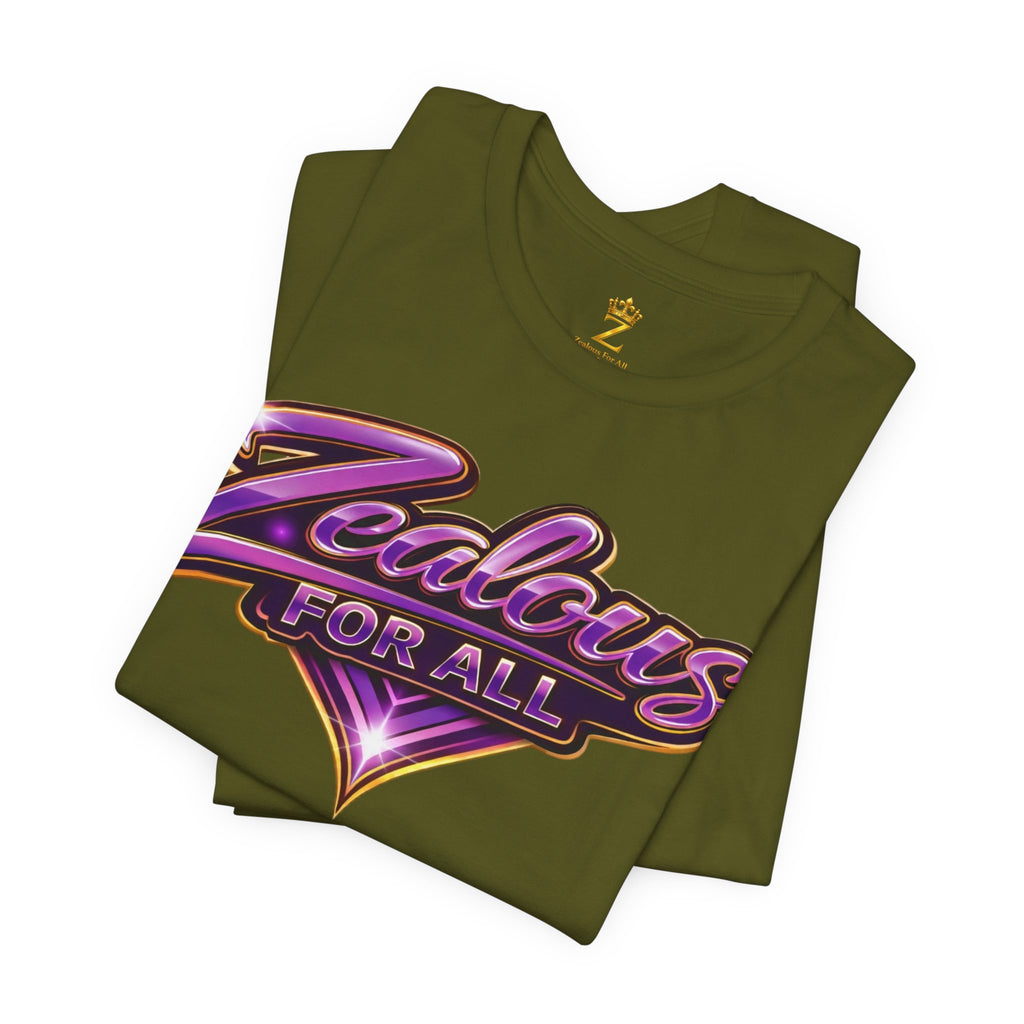 CUSTOM Zealous For All Graphic T-Shirt (Purple & Gold Trim Logo)