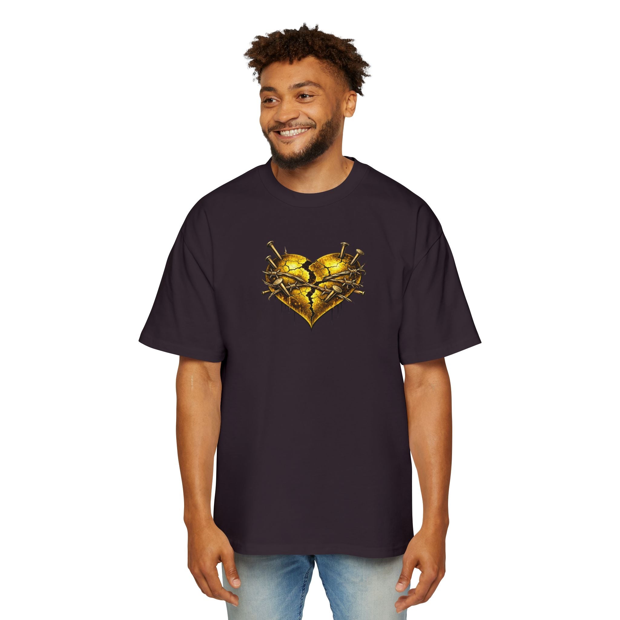 Oversized Discipline Over Emotions (Back) Graphic Tee (Gold Heart) Printify