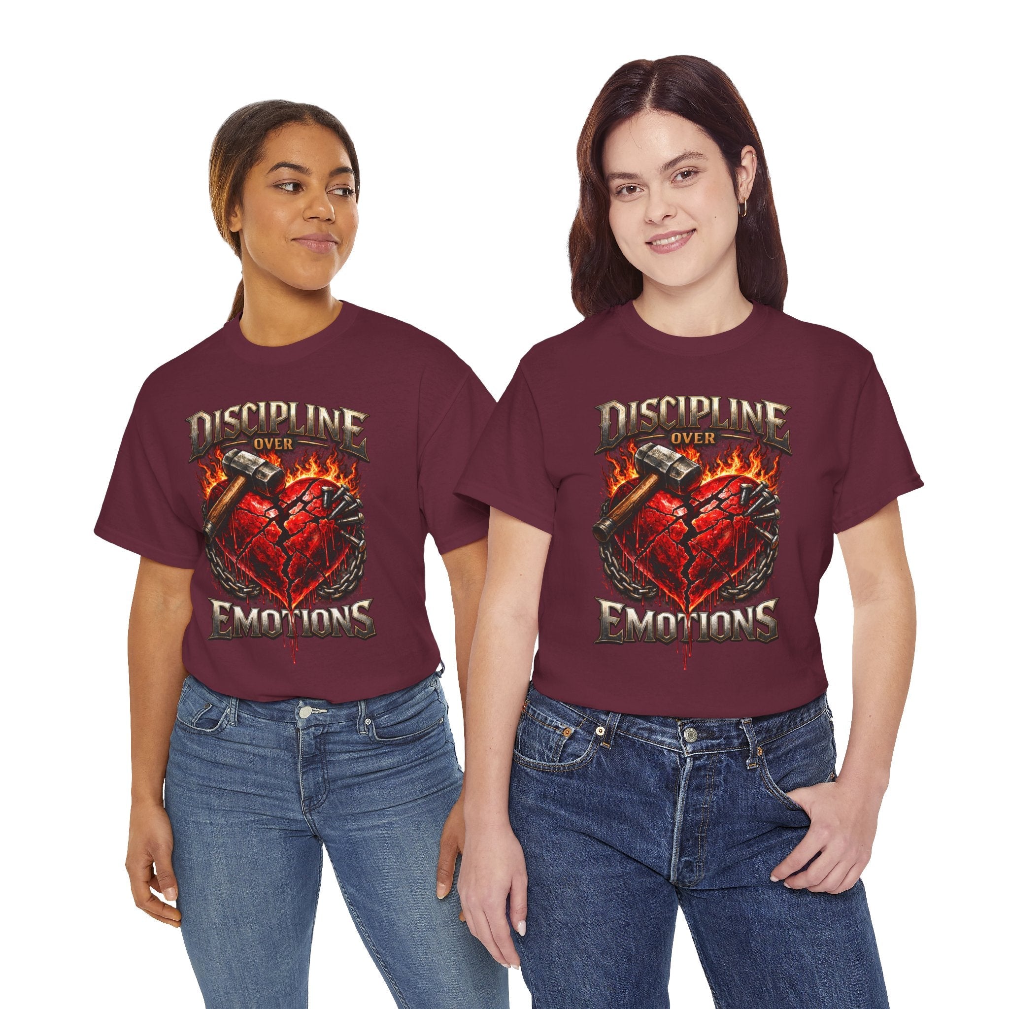 Discipline Over Emotions Graphic T-Shirt (Red Heart) Printify