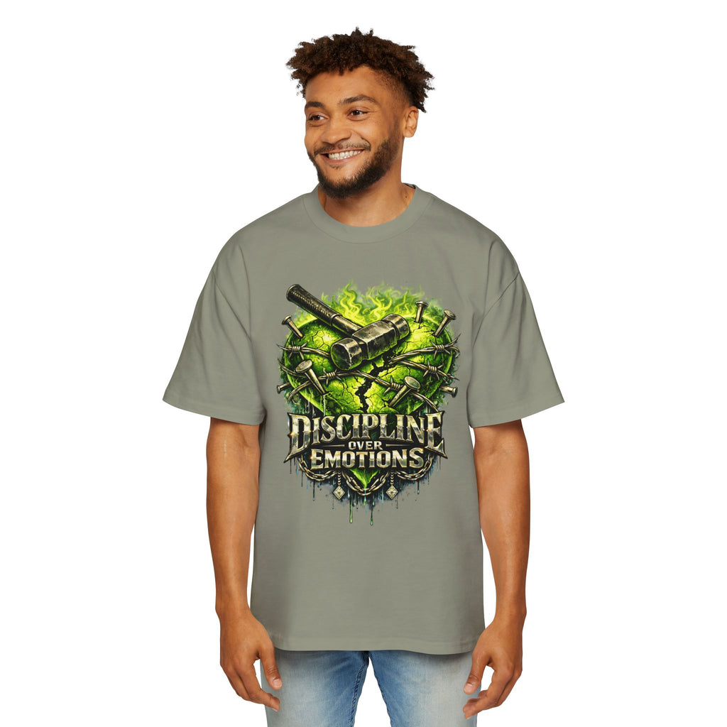 Oversized Discipline Over Emotions Graphic Tee (Green Heart) Printify