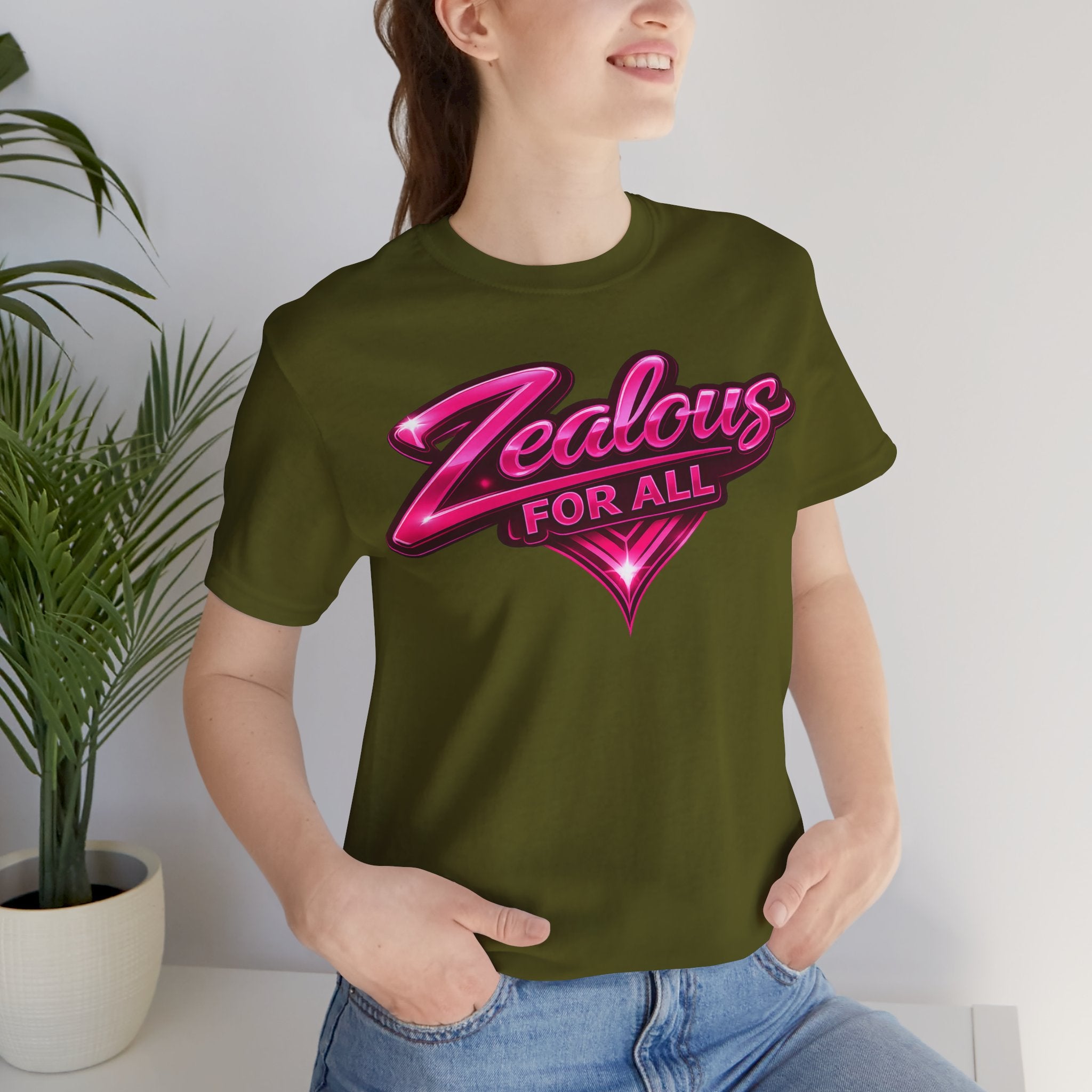 Zealous For All Graphic T-Shirt (Hot Pink Logo) Printify