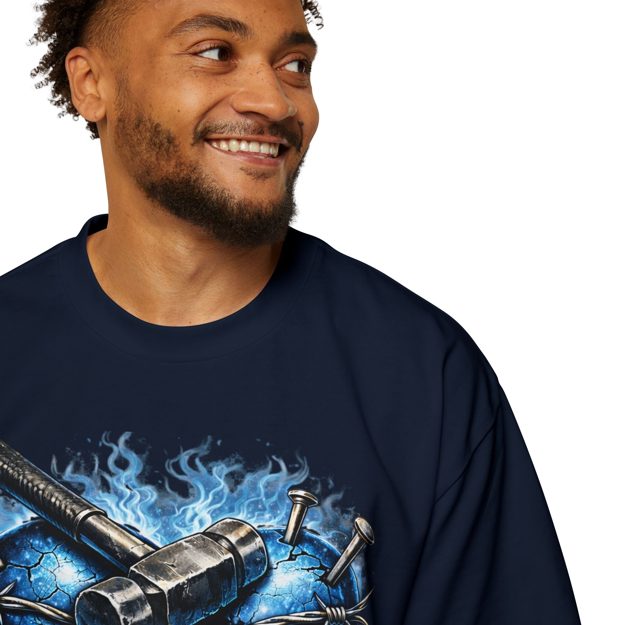 Oversized Discipline Over Emotions Graphic T-Shirt (Blue Heart) Printify
